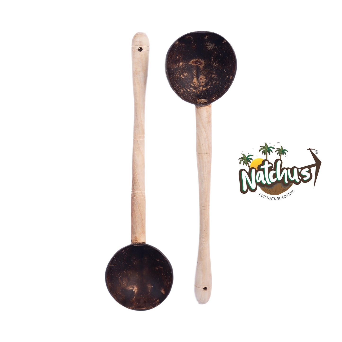 Natchu's Coconut Shell based wooden Handle Ladle (Set of 2)