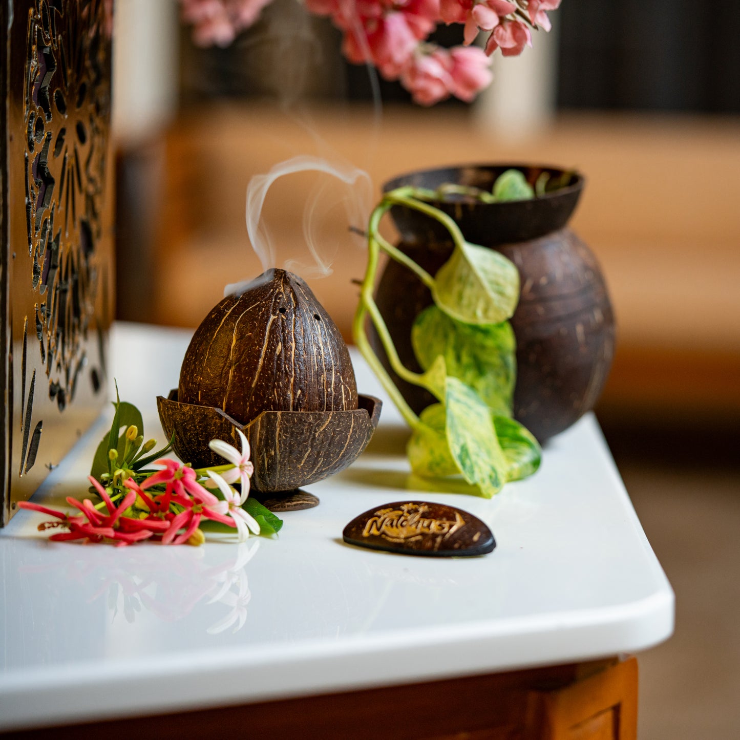 Natchu's Coconut Shell and Wood based Agarbatti Stand & Dhoop Stand Combo (Set of I each)