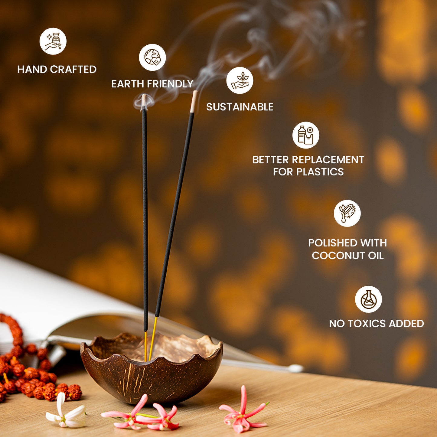 Natchu's Coconut Shell and Wood based Agarbatti Stand & Dhoop Stand Combo (Set of I each)