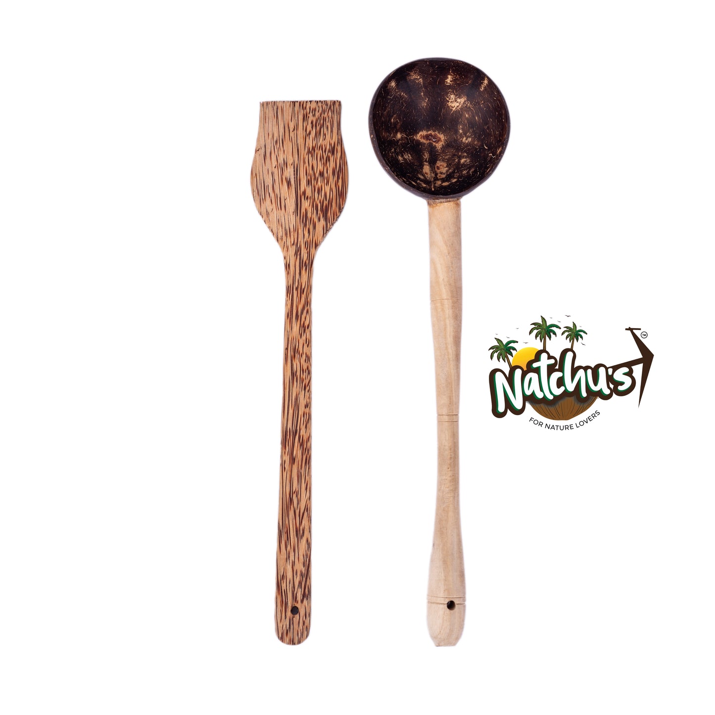 Natchu's Coconut Shell and wood based Laddle & Saptula combo (Set of 1 each)
