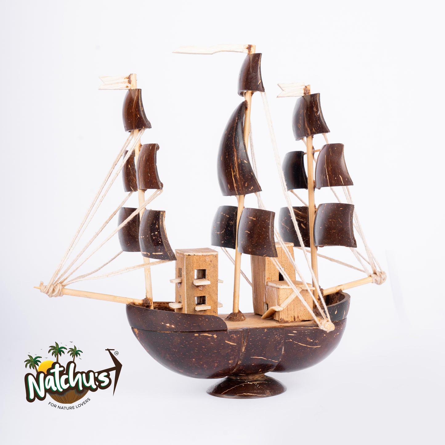 Natchu's Coconut Shell and wood based Sail Boat (Set of 1)