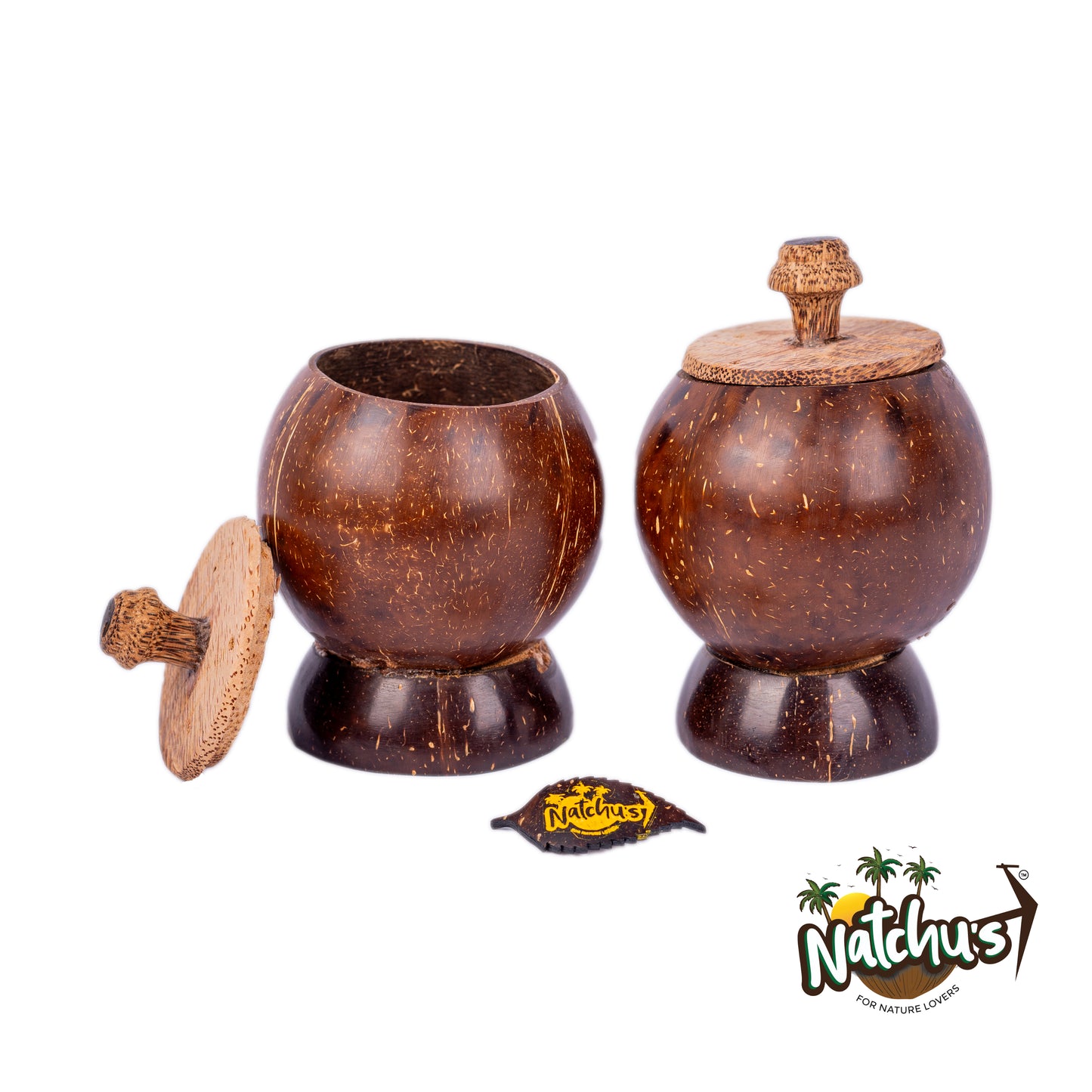 Natchu's Coconut Shell based container with Coconut wood lid (300ml) (Set of 1)