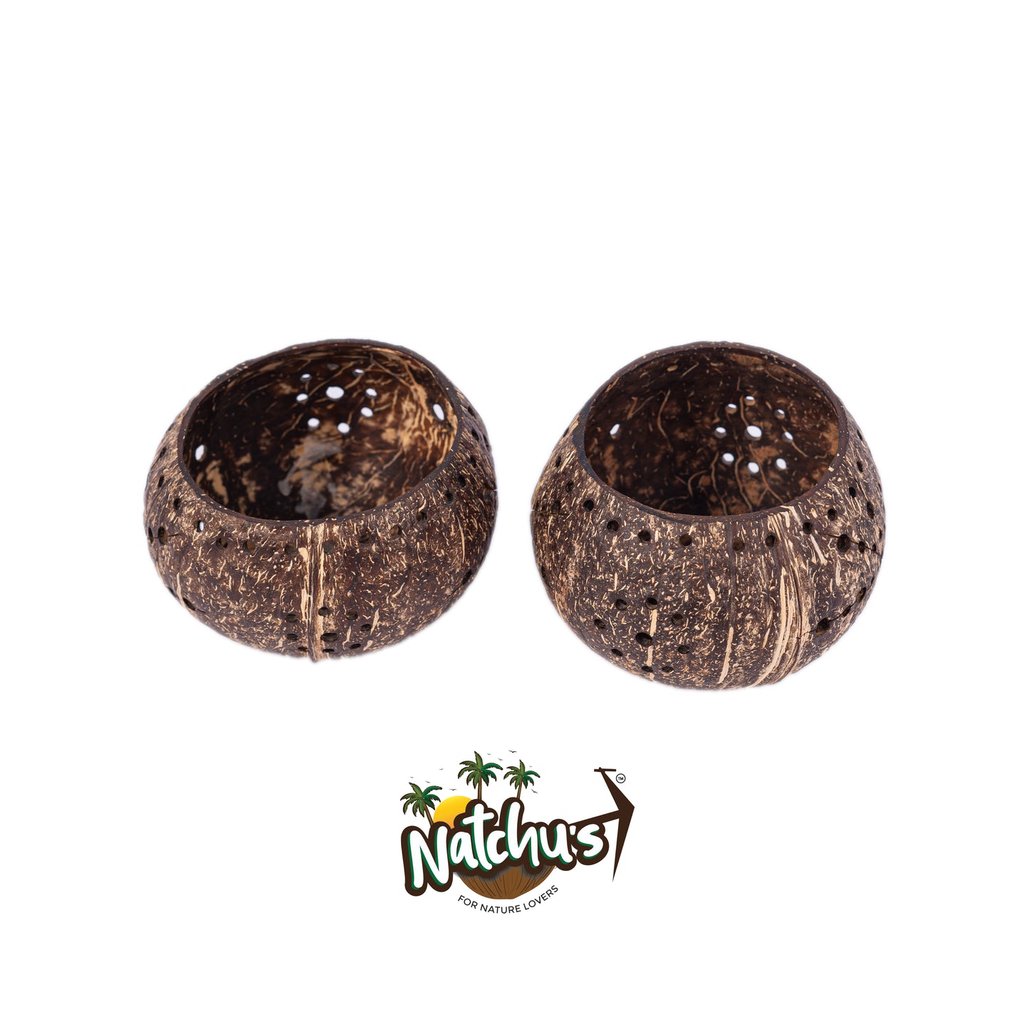 Natchu's Coconut Shell based Candle Holder Floral Mattee Design (Set of 2)
