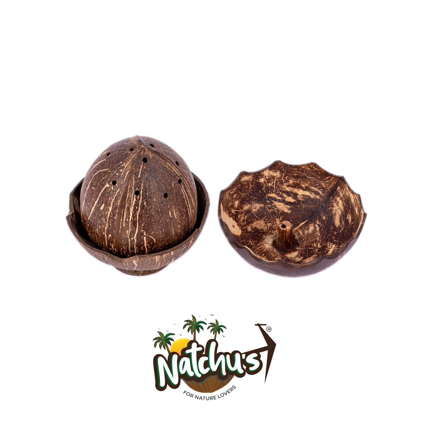 Natchu's Coconut Shell and Wood based Agarbatti Stand & Dhoop Stand Combo (Set of I each)