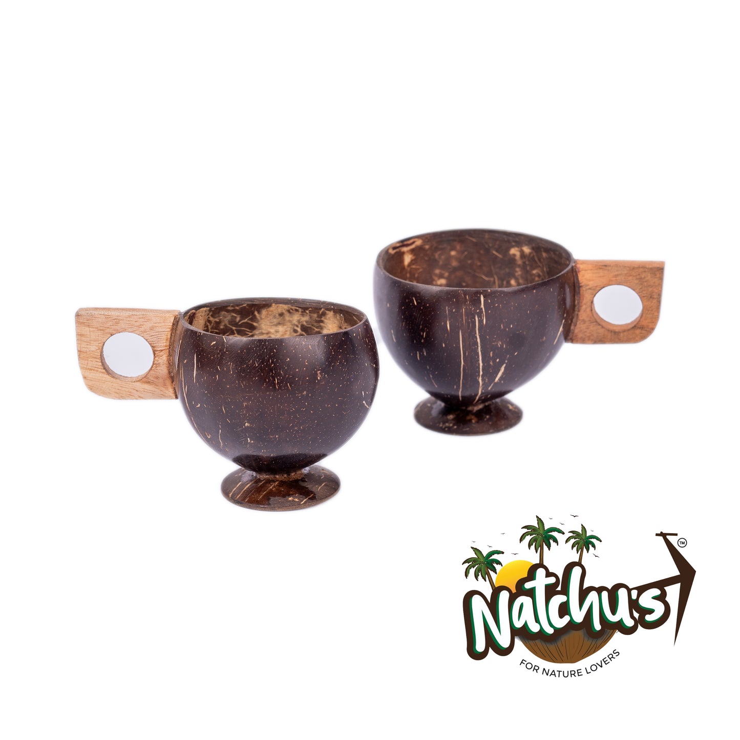 Natchu's Coconut Shell based Tea Cup with Wooden Handle (200ml) (Set of 2)