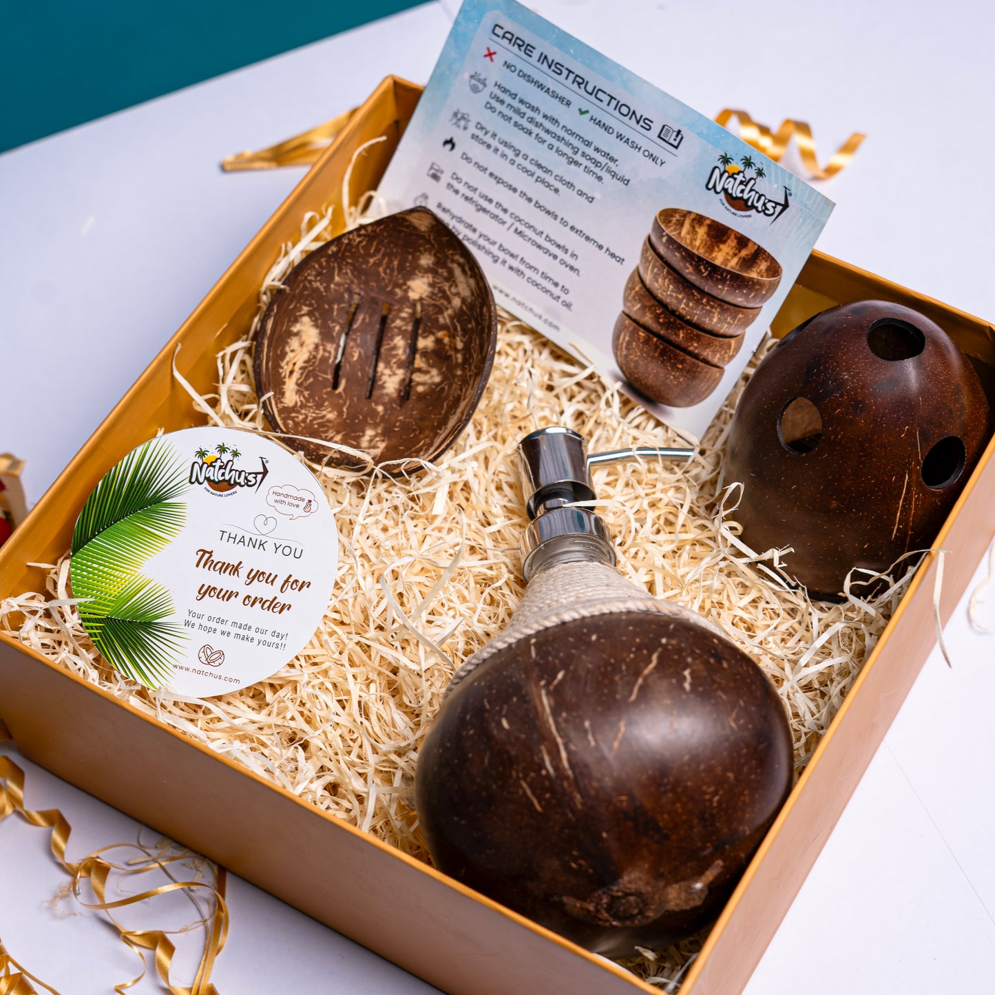 Gifting Natchu's Coconut Shell based Soap Dispenser, Toothbrush holder and Soap Tray (Set of 1 each)