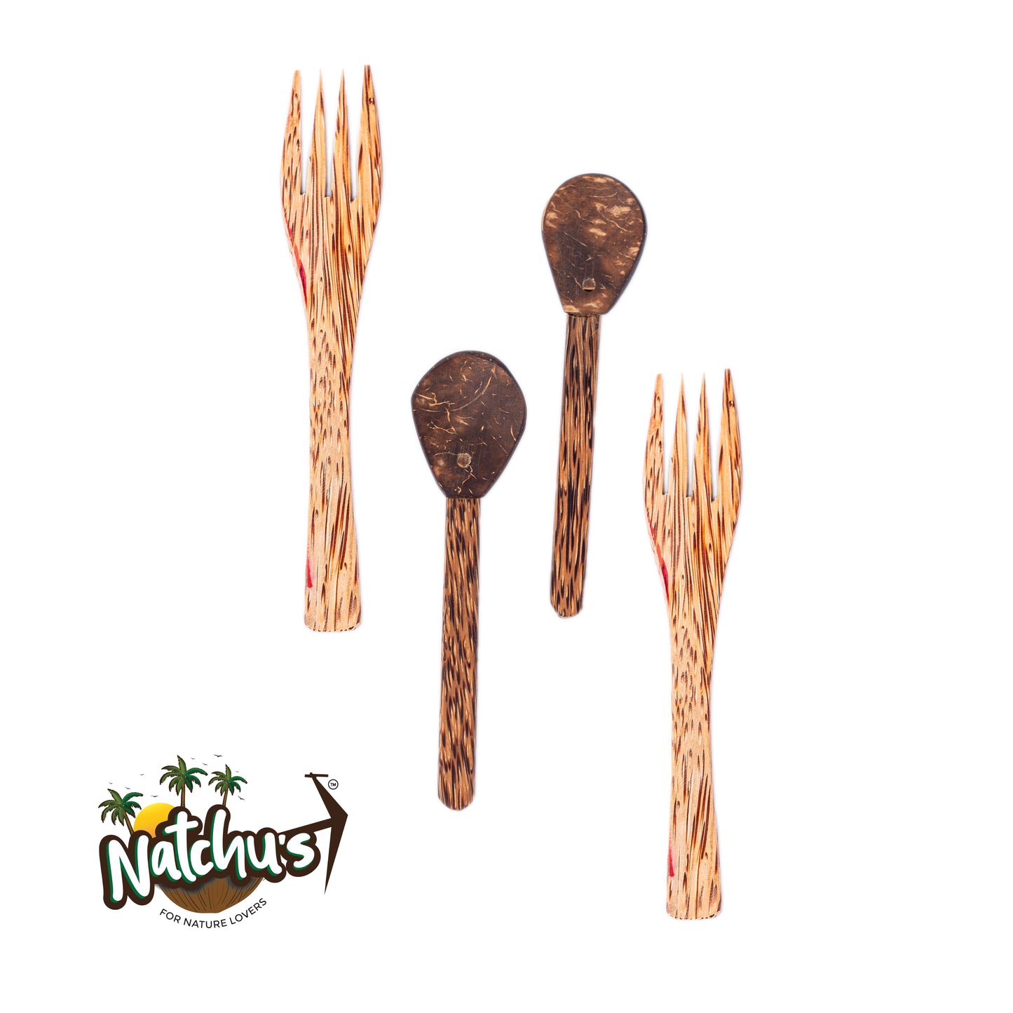 Natchu's Coconut Shell and wood based Masala Spoon & Fork (Set of 2 each)