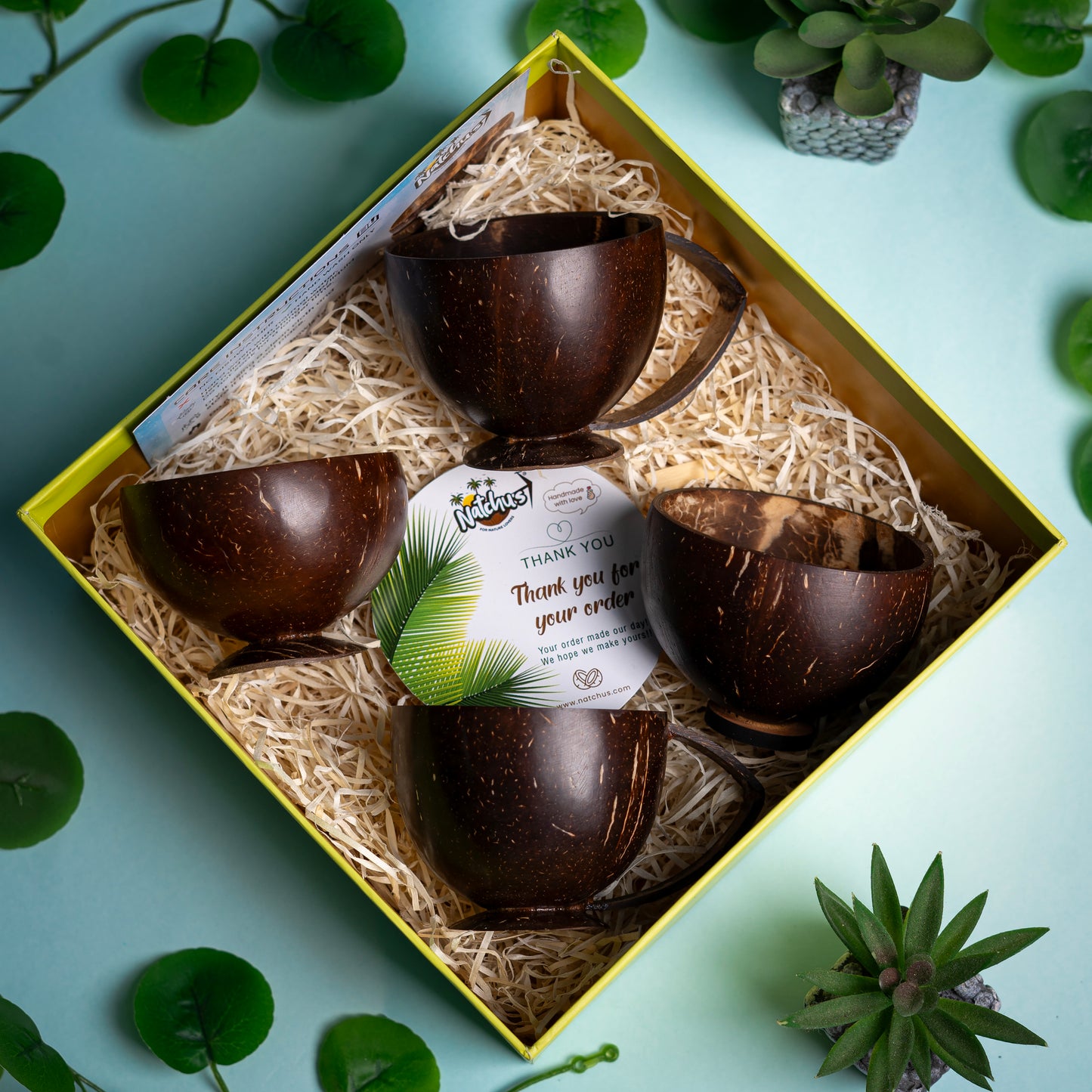 Gifting Natchu's Coconut Shell based Tea cups and Shot Glass Bowls(Set of 2 each)