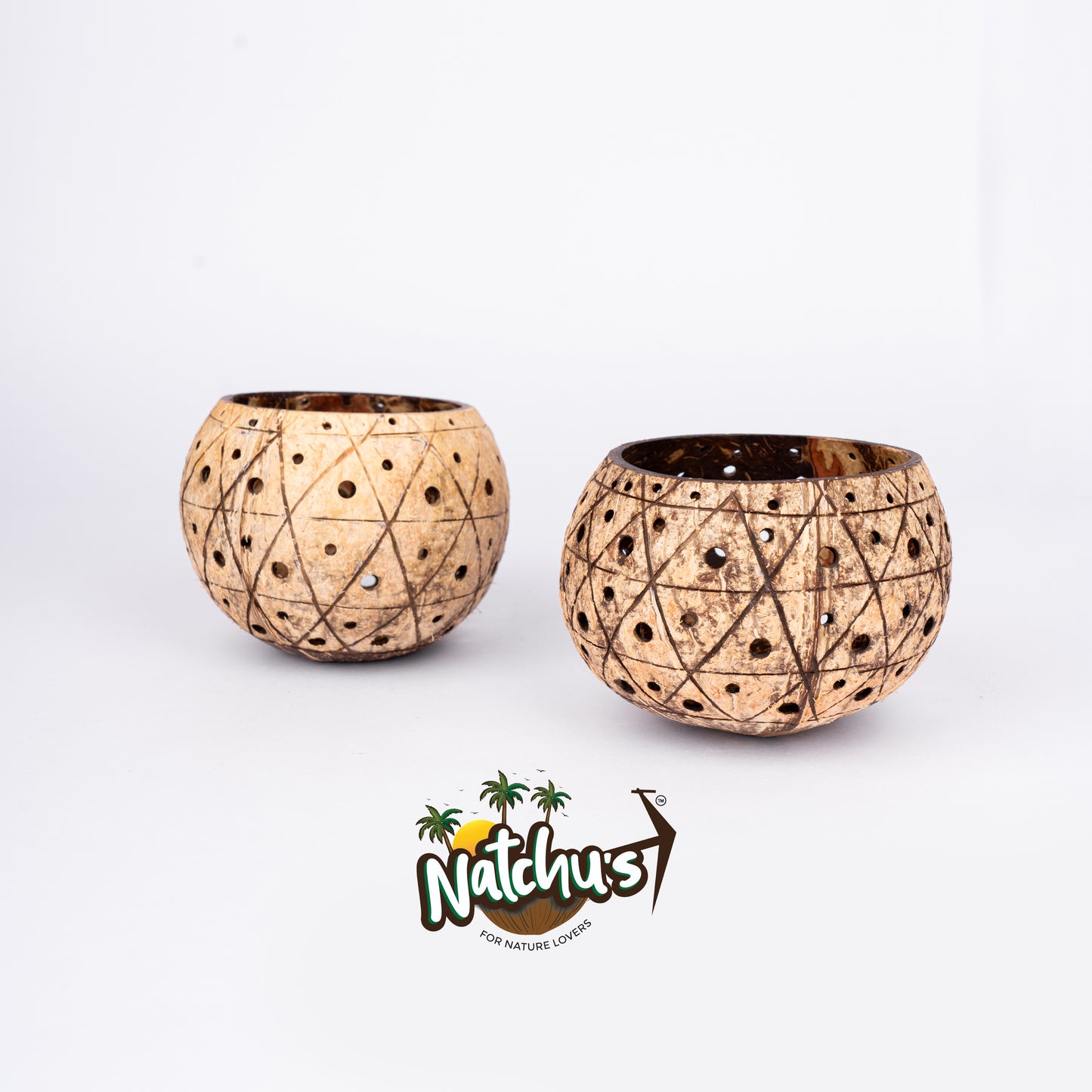 Natchu's Coconut Shell based Candle Holder Geometrical Mattee Design (Set of 2)