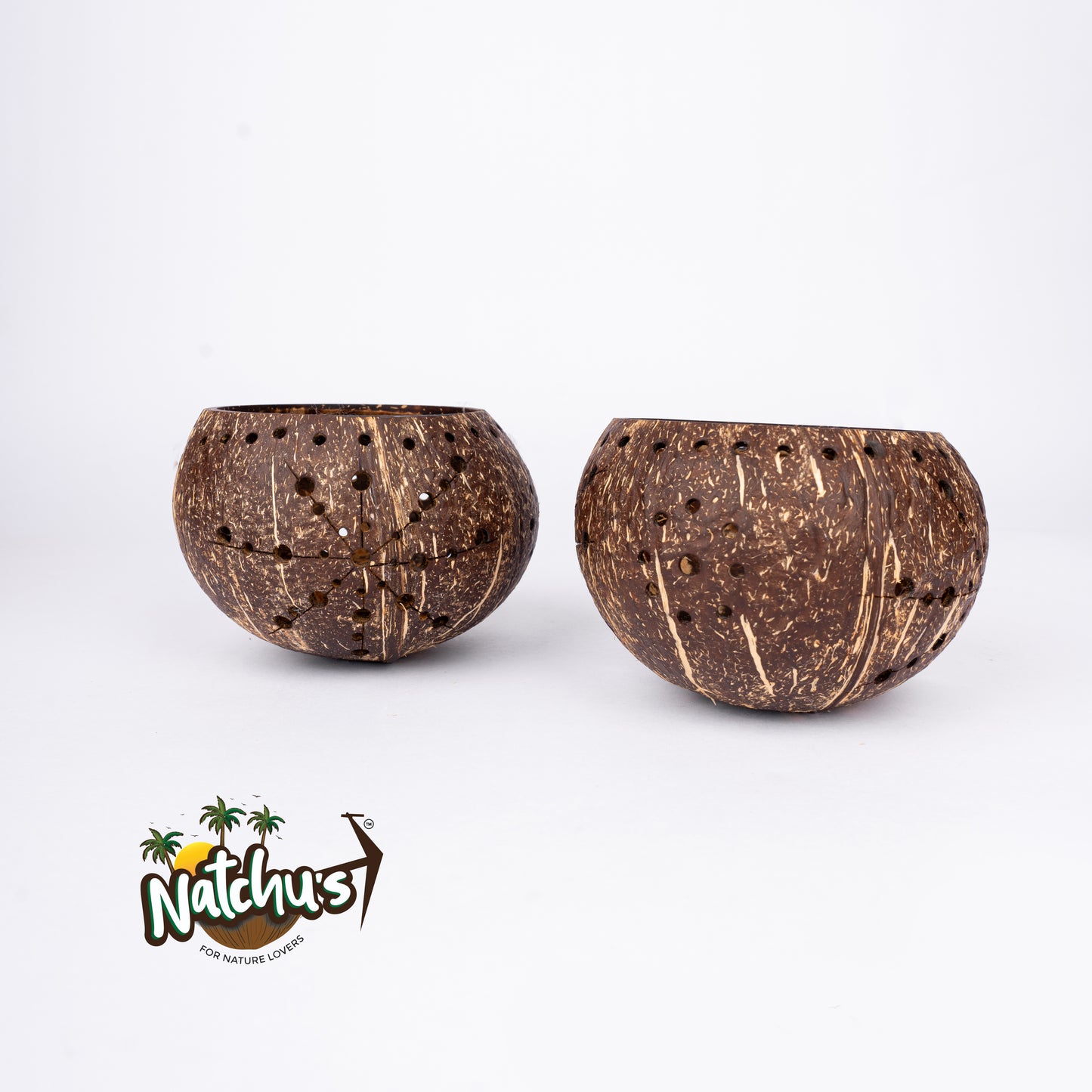 Natchu's Coconut Shell based Candle Holder Floral Mattee Design (Set of 2)