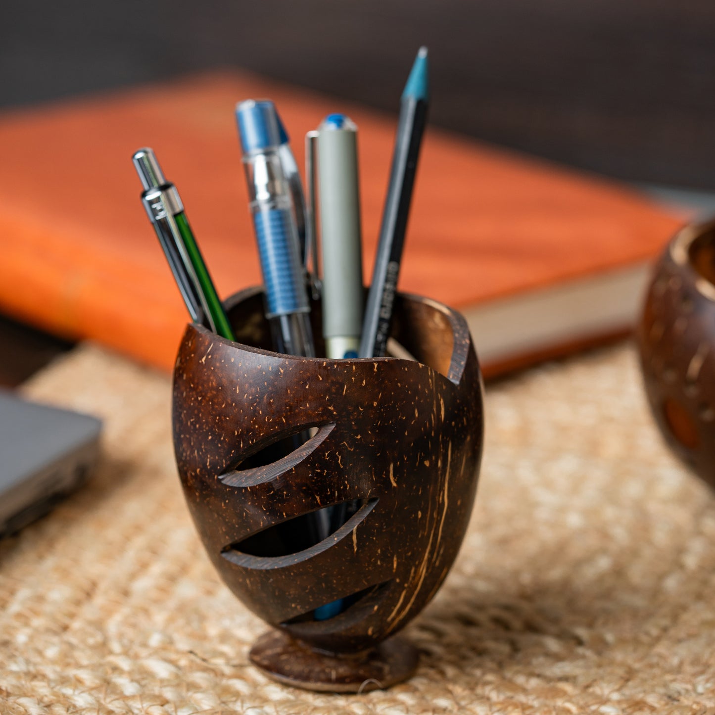 Natchu's Coconut Shell based Pen Stand (Set of 1)