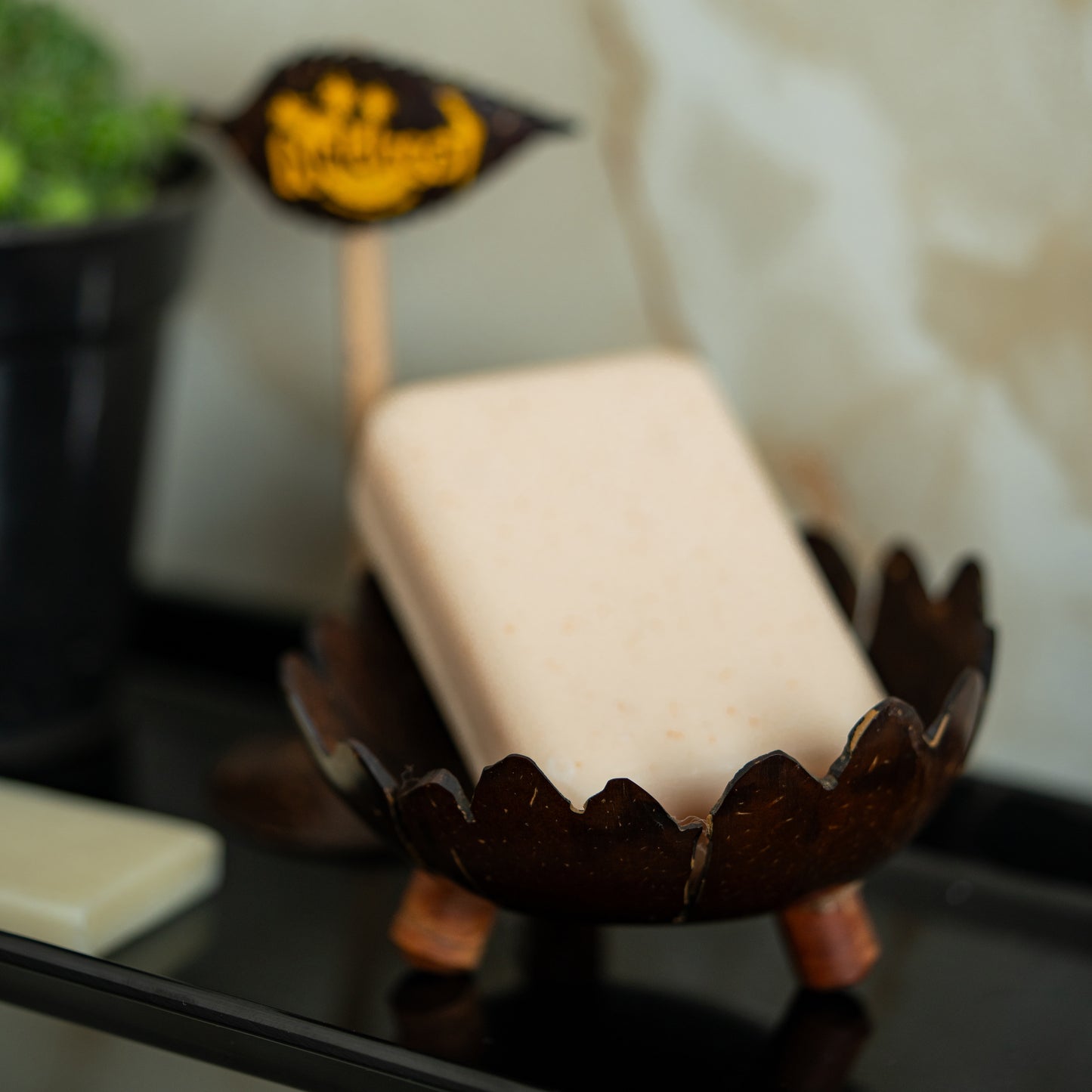 Natchu's Coconut Shell based Soap Tray Floweral Type (Set of 2)