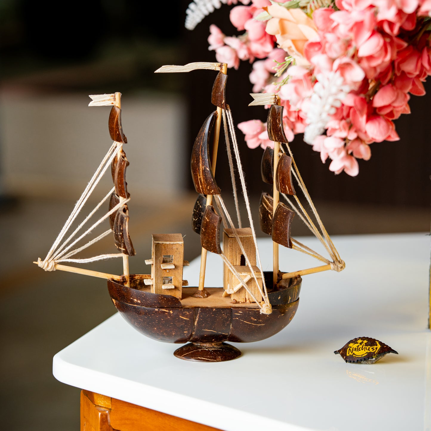 Natchu's Coconut Shell and wood based Sail Boat (Set of 1)