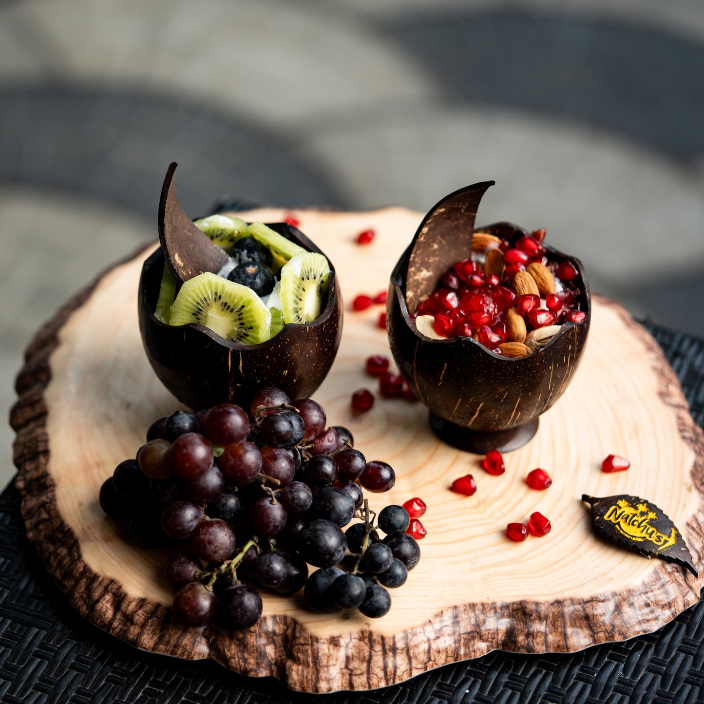 Natchu's Coconut Shell based Designer Bowl (250ml) Lotus Shape with Scoop Combo (Set of 2 each)