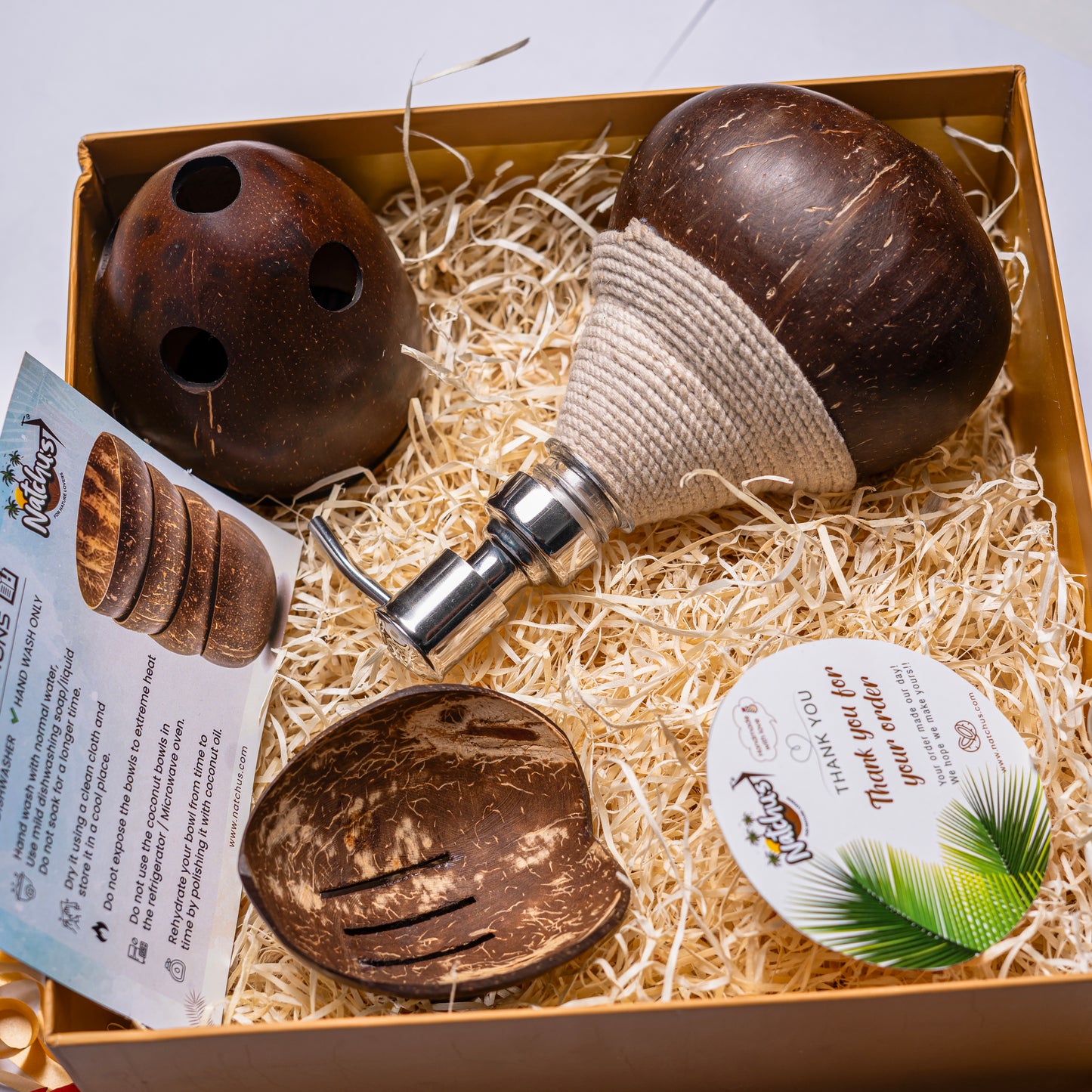 Gifting Natchu's Coconut Shell based Soap Dispenser, Toothbrush holder and Soap Tray (Set of 1 each)