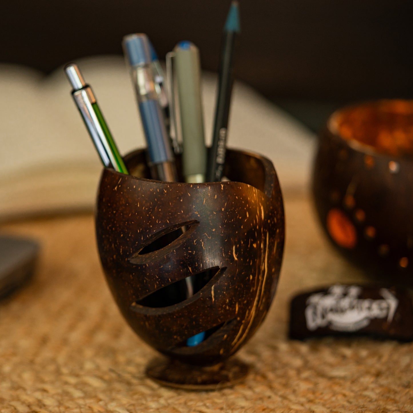 Natchu's Coconut Shell based Pen Stand (Set of 1)