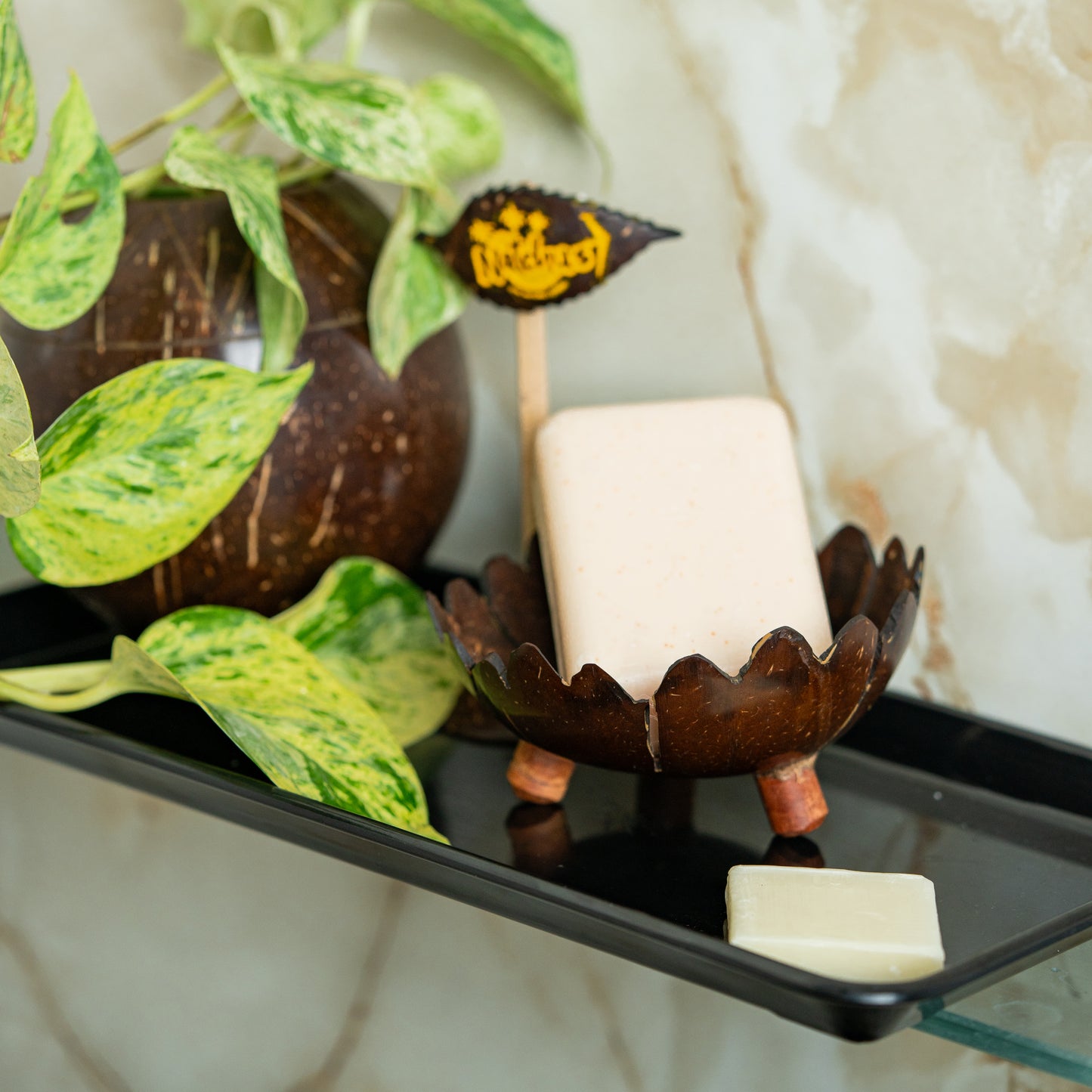 Natchu's Coconut Shell based Soap Tray Floweral Type (Set of 2)