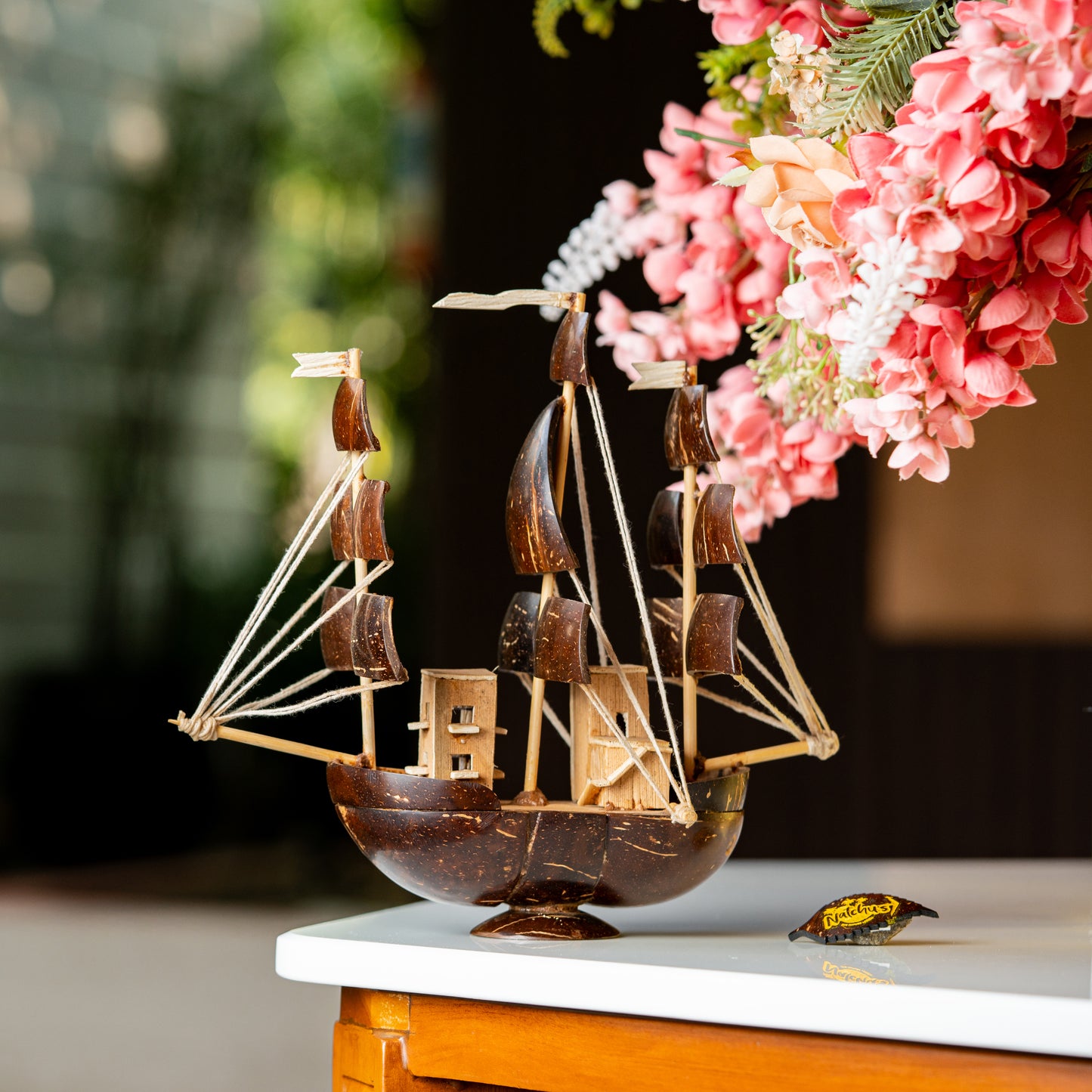 Natchu's Coconut Shell and wood based Sail Boat (Set of 1)