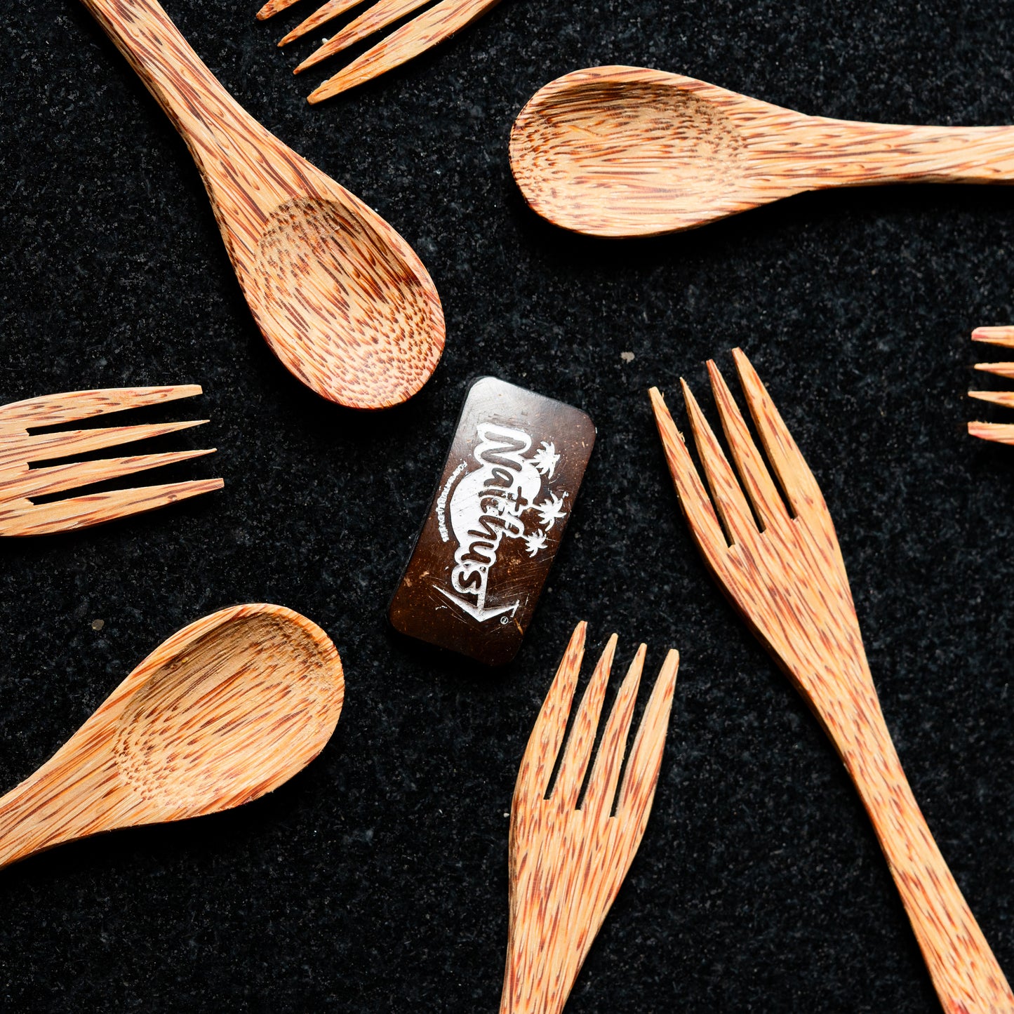 Natchu's Coconut Shell and wood based Masala Spoon & Fork (Set of 2 each)