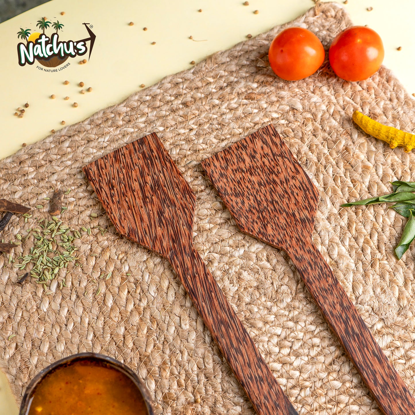 Natchu's Coconut wood based Spatula - Square (Set of 2)