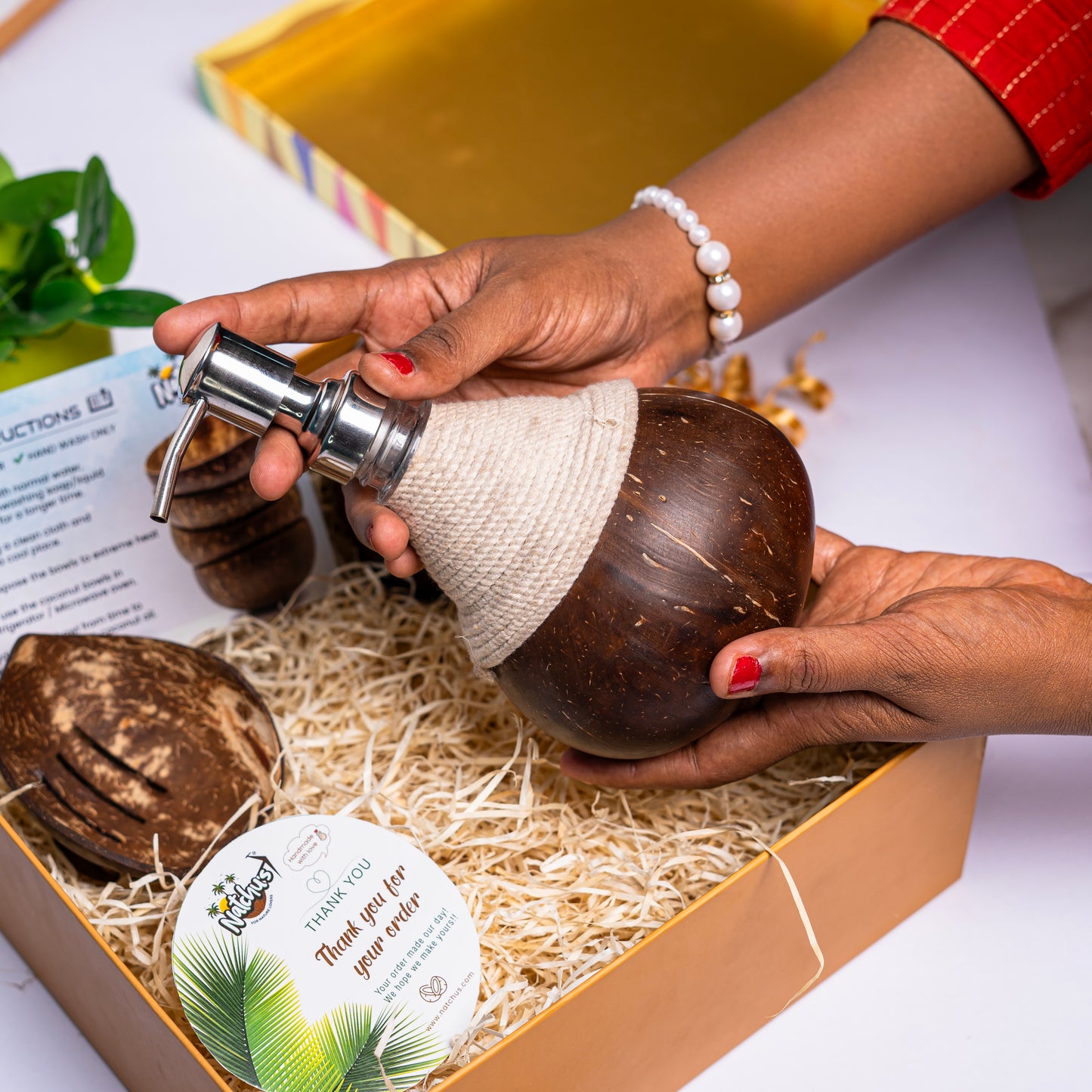 Gifting Natchu's Coconut Shell based Soap Dispenser, Toothbrush holder and Soap Tray (Set of 1 each)