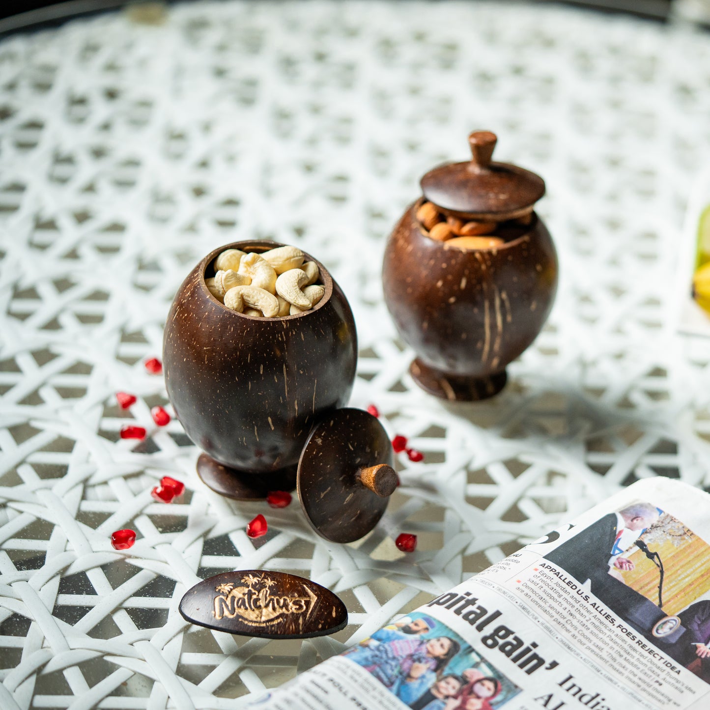 Natchu's Coconut Shell based Container with Coconut Shell lid (300ml) (set of 1)