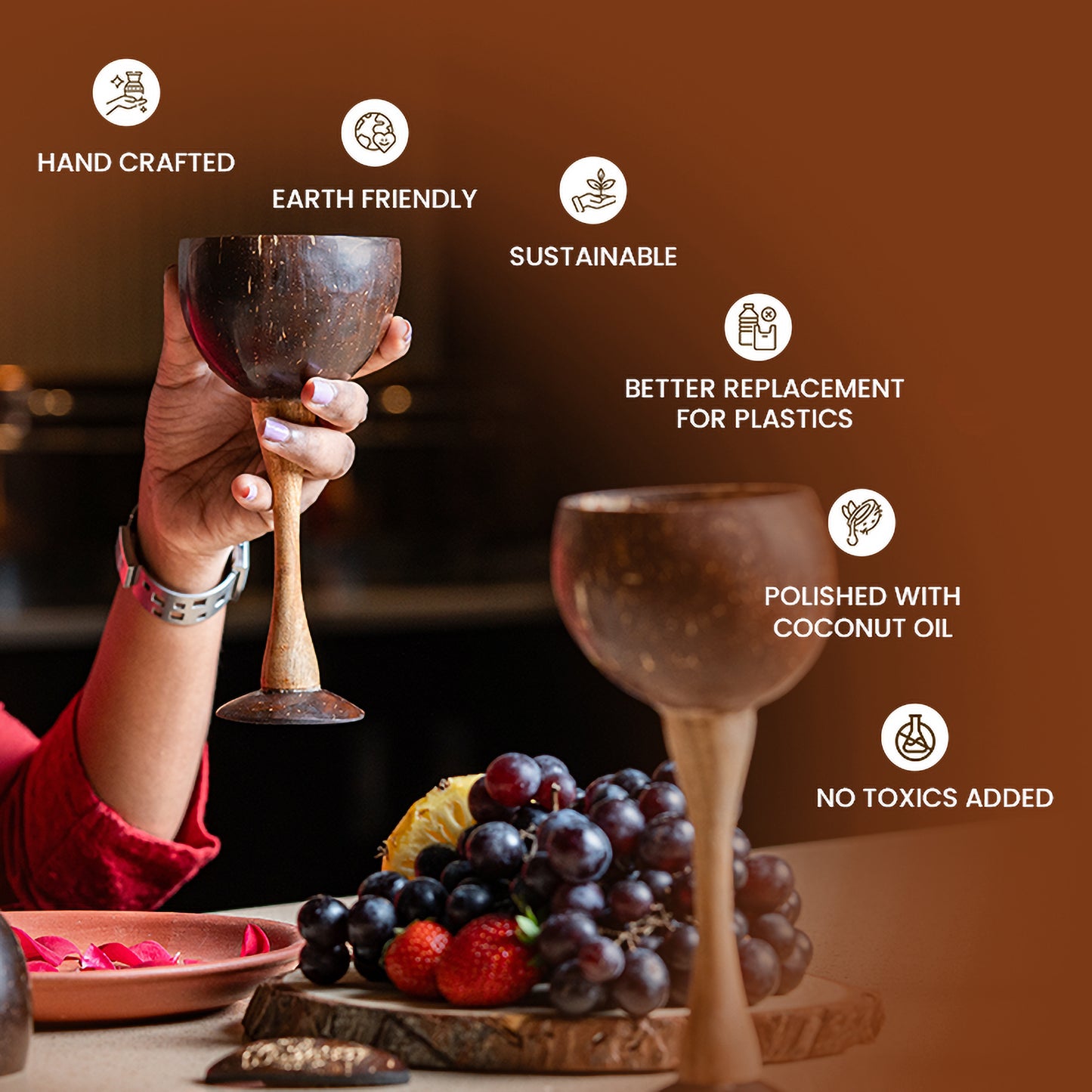 Natchu's Coconut Shell and wood based Wine Cup (250ml) (set of 2)