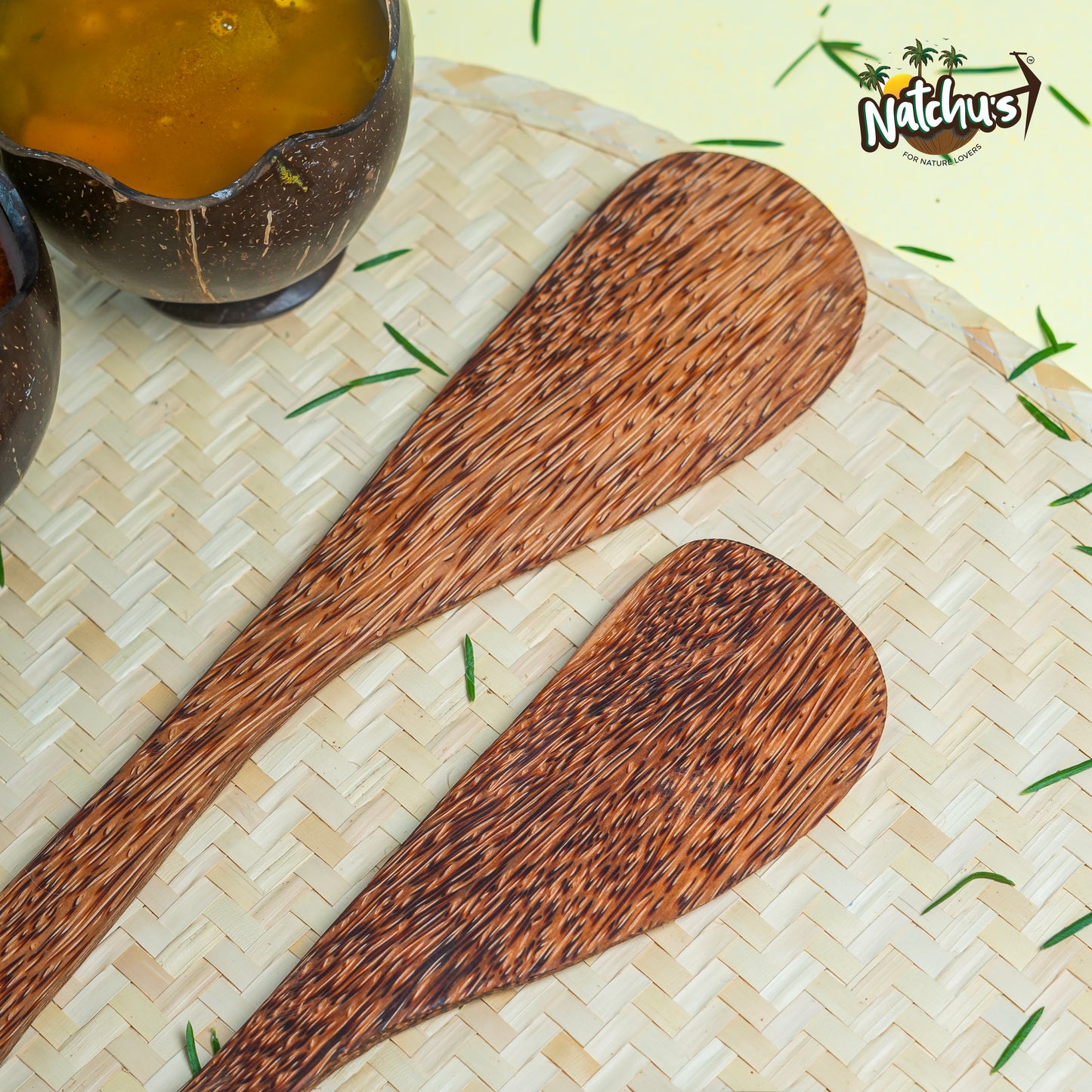 Natchu's Coconut wood based Spatula - Curved (Set of 2)