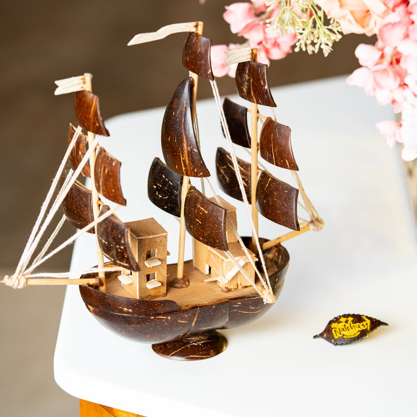 Natchu's Coconut Shell and wood based Sail Boat (Set of 1)