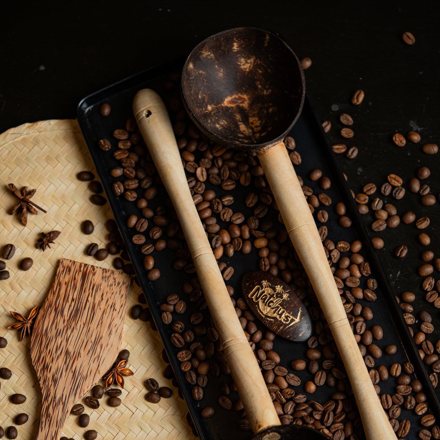 Natchu's Coconut Shell and wood based Laddle & Saptula combo (Set of 1 each)