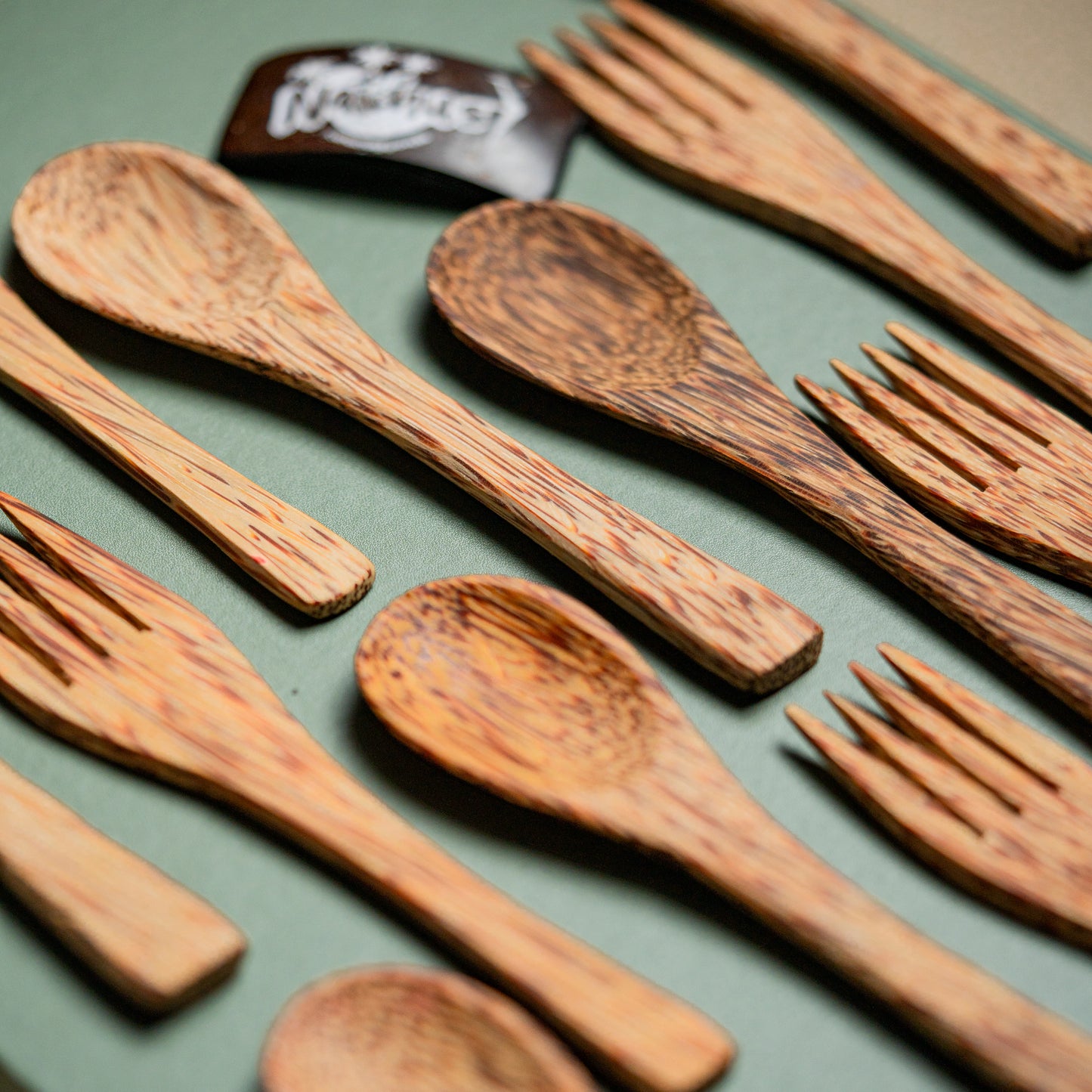 Natchu's Coconut shell and wood based Glosyy Bowl (350ml) , Spoon & fork Combo (set of 2 each)