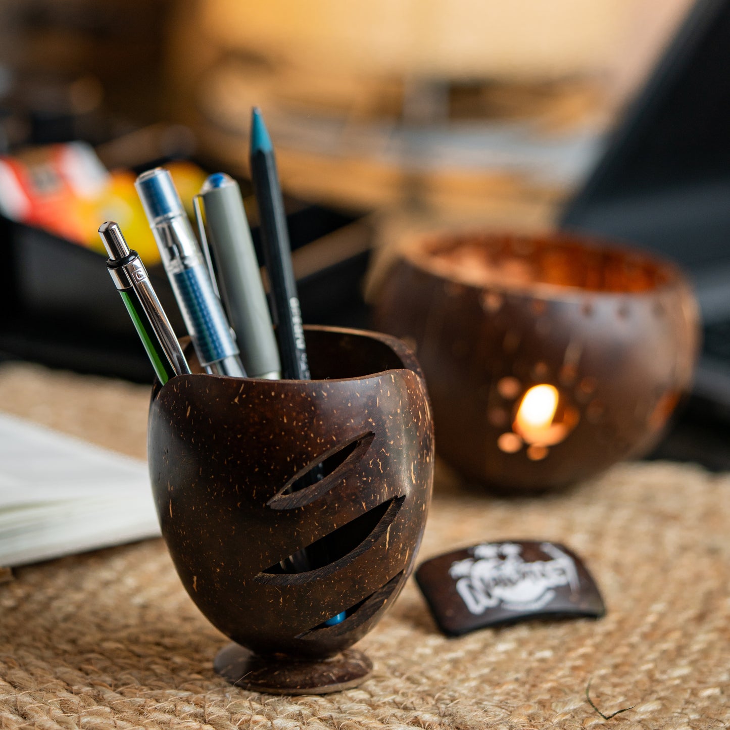 Natchu's Coconut Shell based Pen Stand (Set of 1)