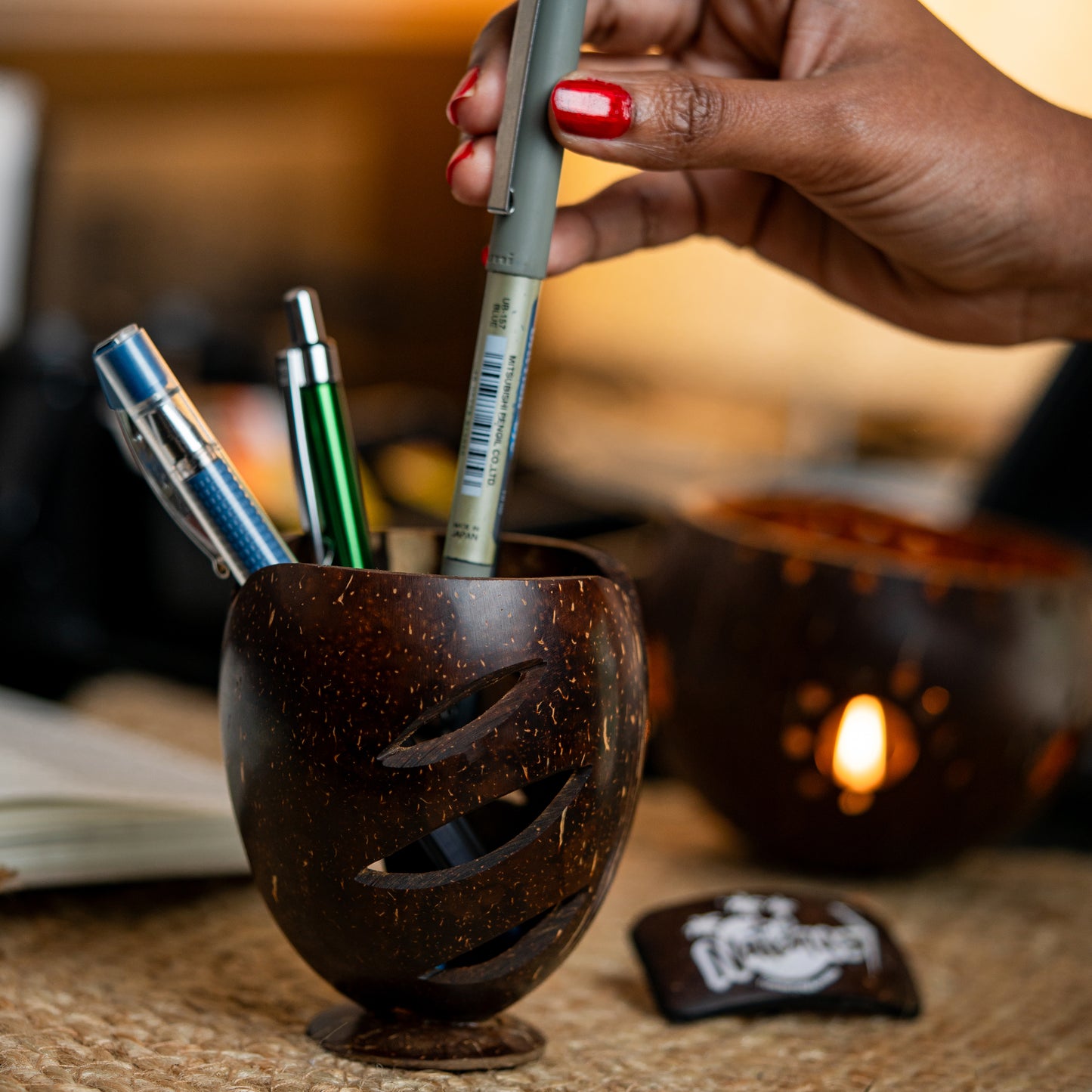 Natchu's Coconut Shell based Pen Stand (Set of 1)
