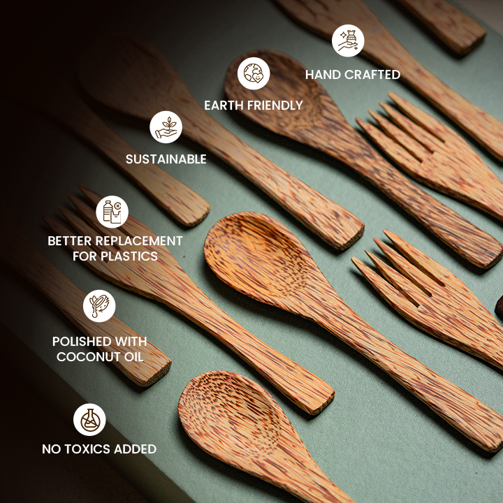 Natchu's Coconut Shell and wood based Masala Spoon & Fork (Set of 2 each)
