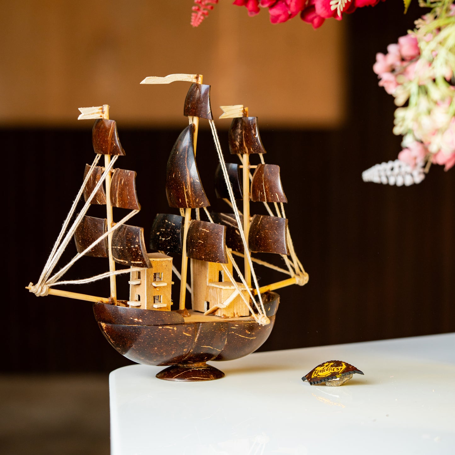 Natchu's Coconut Shell and wood based Sail Boat (Set of 1)
