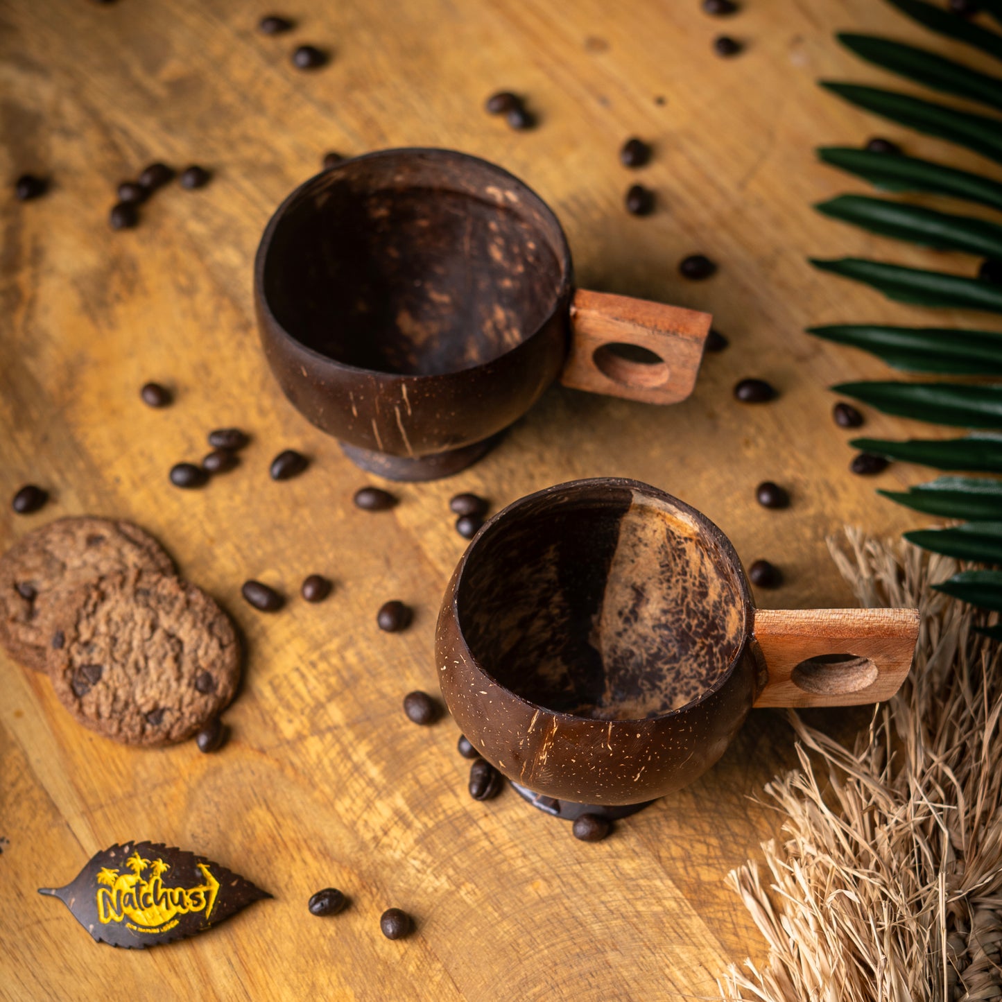 Natchu's Coconut Shell based Tea Cup with Wooden Handle (200ml) (Set of 2)