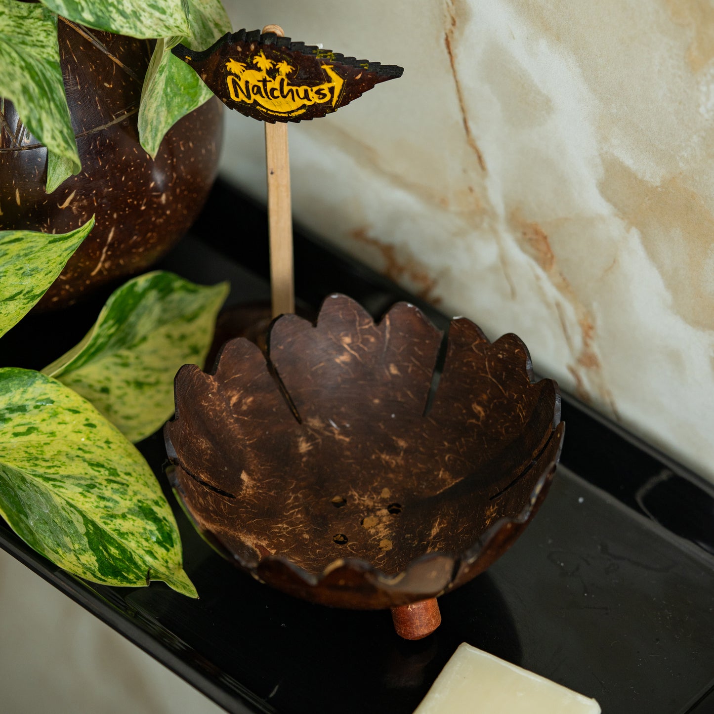 Natchu's Coconut Shell based Soap Tray Floweral Type (Set of 2)
