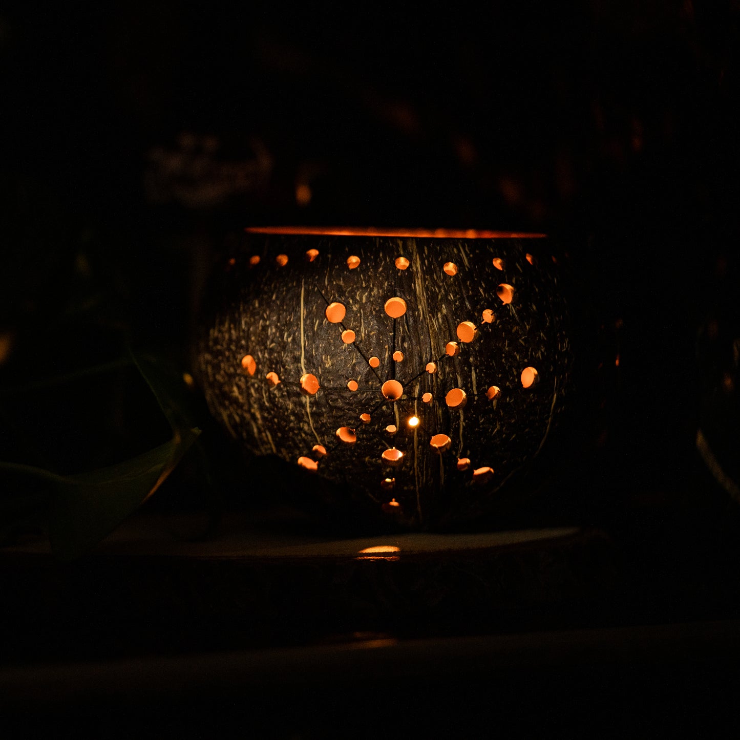 Natchu's Coconut Shell based Candle Holder Floral Mattee Design (Set of 2)