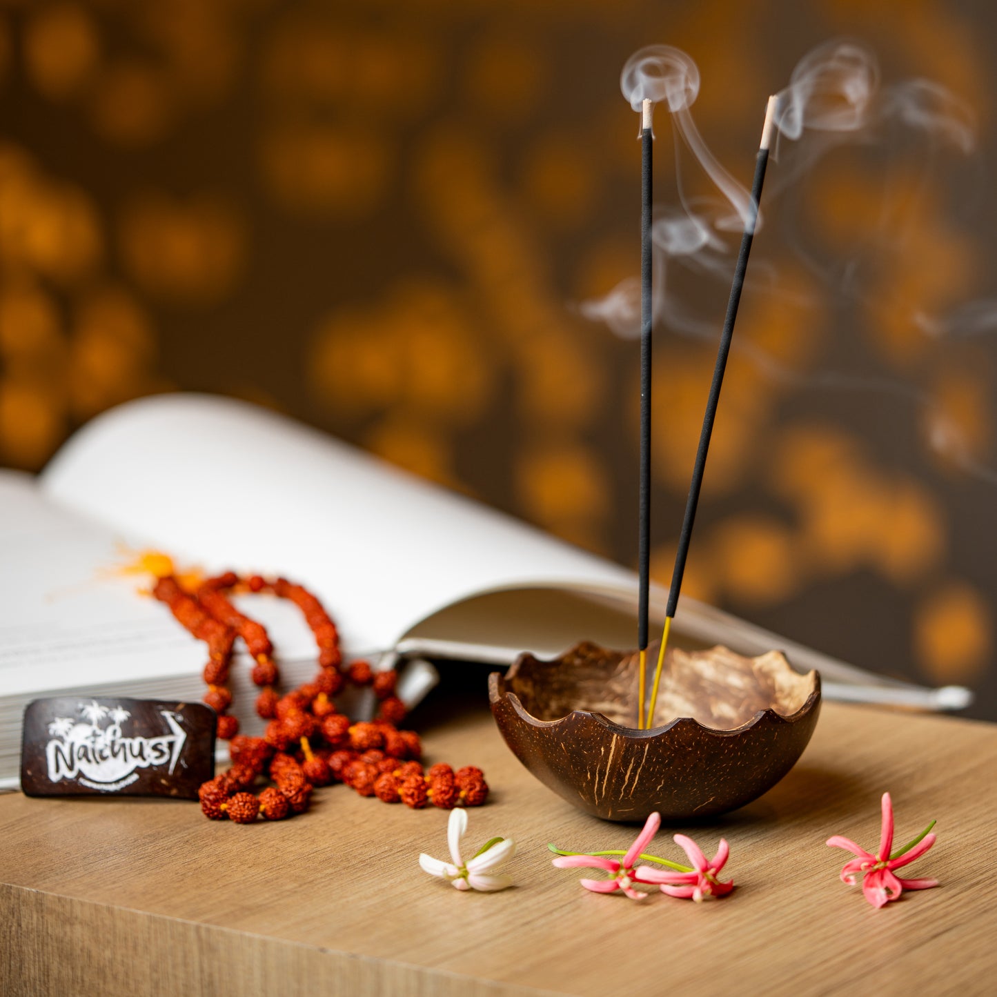Natchu's Coconut Shell and Wood based Agarbatti Stand & Dhoop Stand Combo (Set of I each)