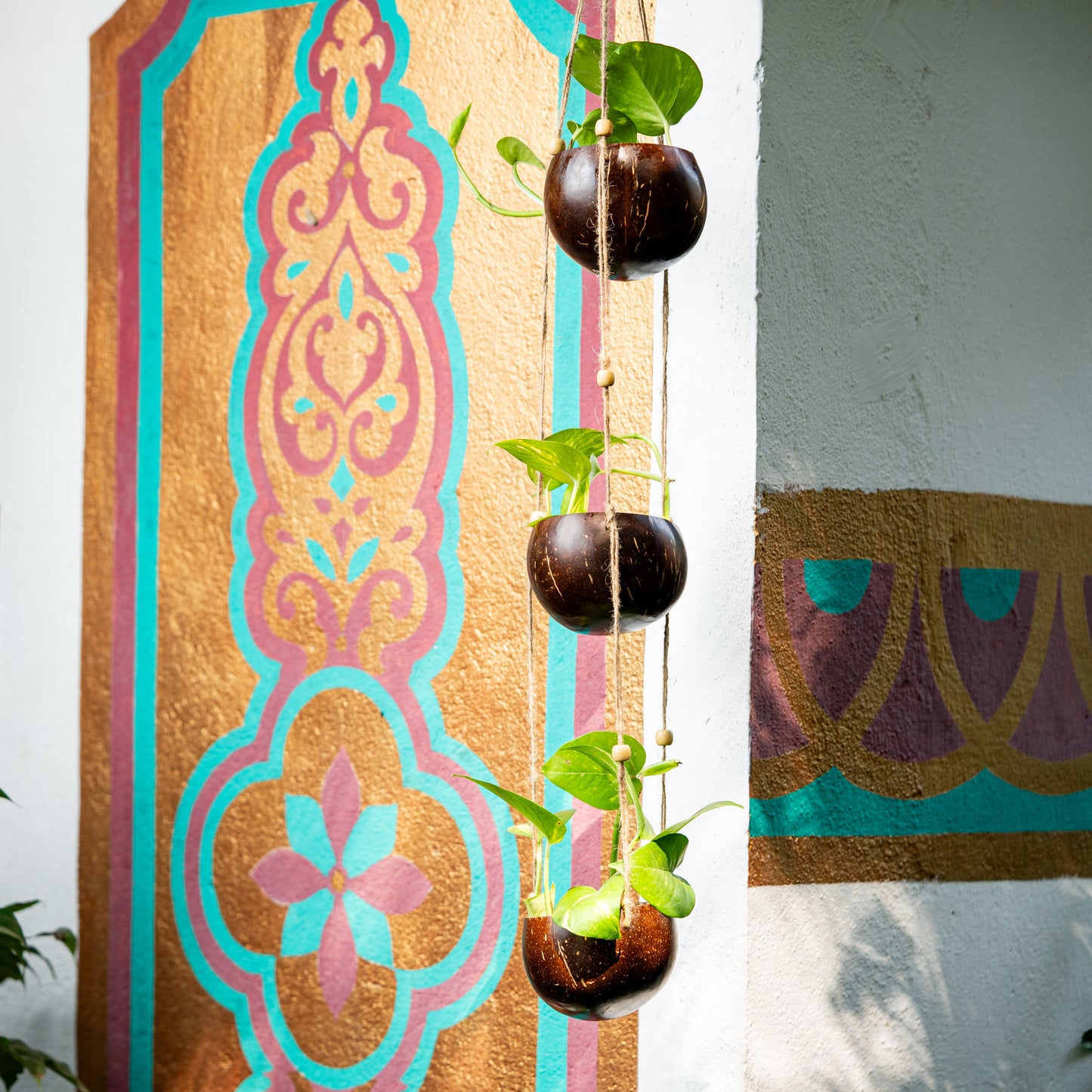 Natchu's Coconut Shell based Outdoor Planter - 3-Tier (Set of 1)