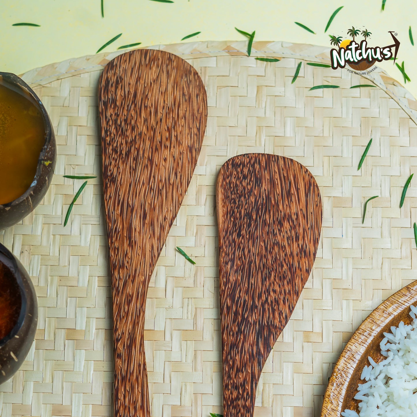 Natchu's Coconut wood based Spatula - Curved (Set of 2)