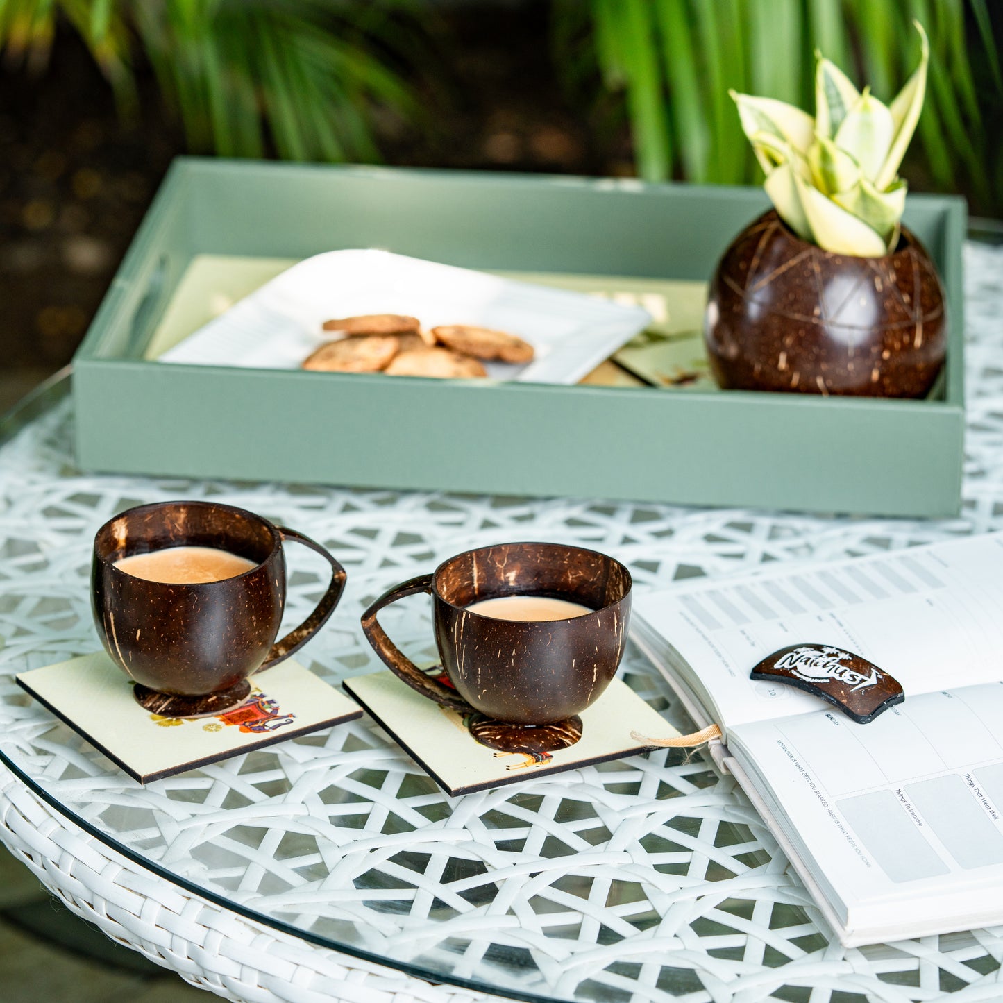Natchu's Coconut Shell based Tea cup with Shell Handle (200ml) (Set of 2)