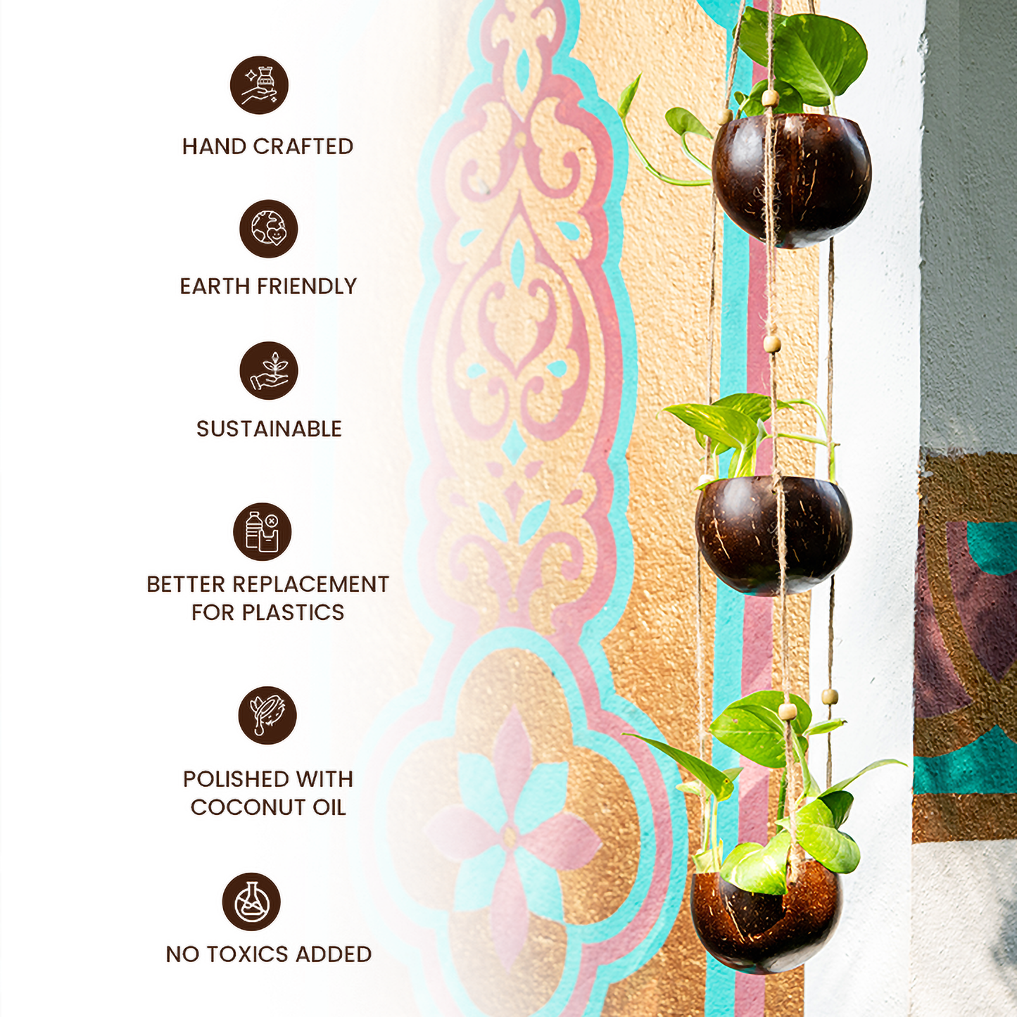 Natchu's Coconut Shell based Outdoor Planter - 3-Tier (Set of 1)