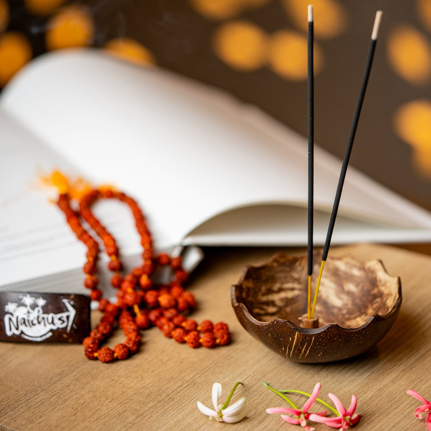 Natchu's Coconut Shell and Wood based Agarbatti Stand & Dhoop Stand Combo (Set of I each)