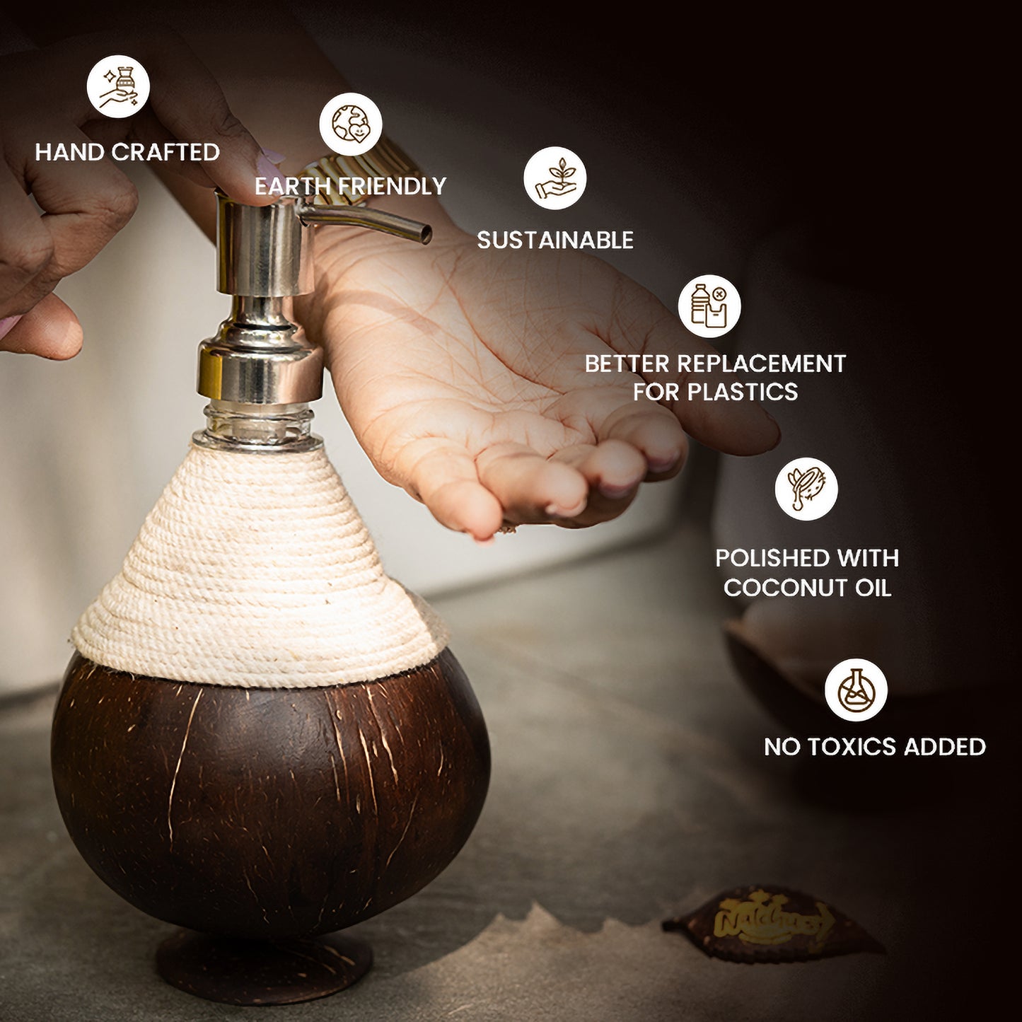 Natchu's Coconut Shell based Soap Dispenser (Set of 1)