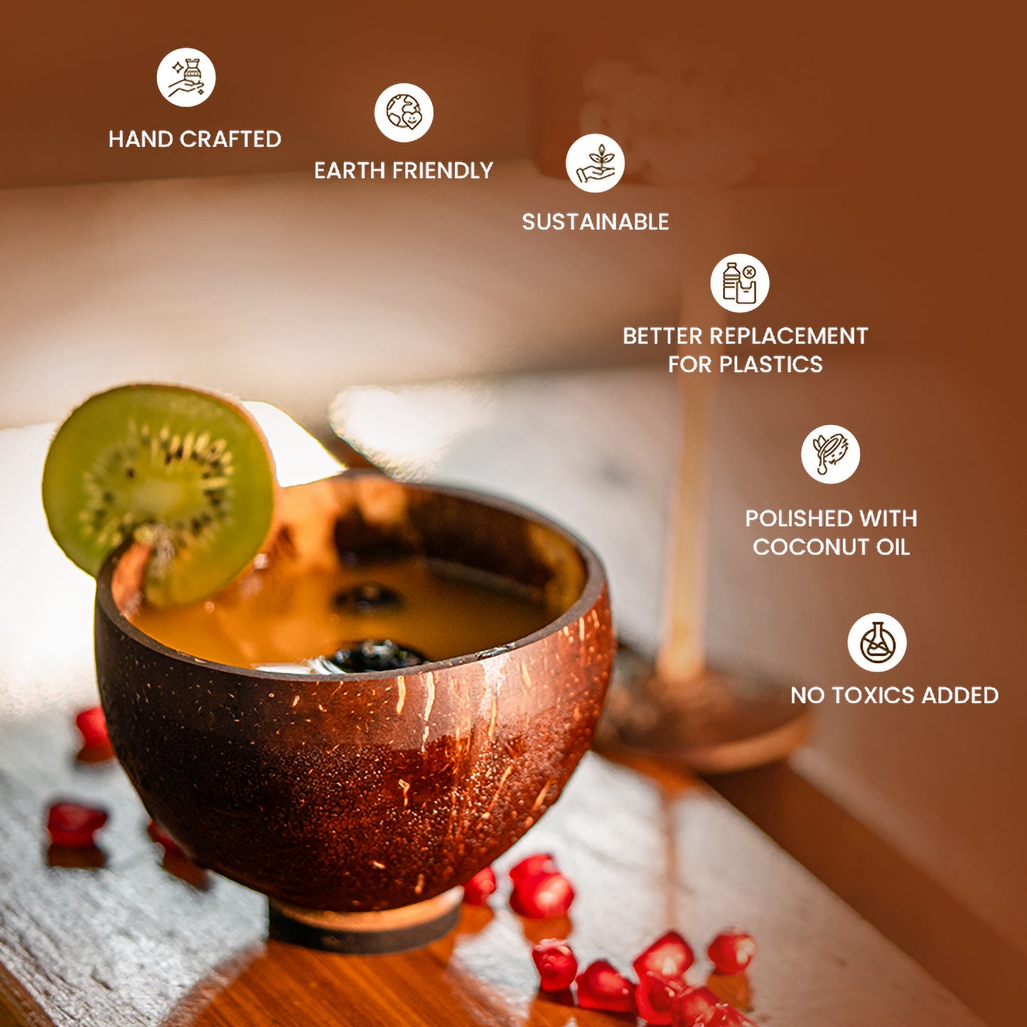 Natchu's Coconut Shell and wood based Shot Glass Bowl (200ml) (Set of 2)