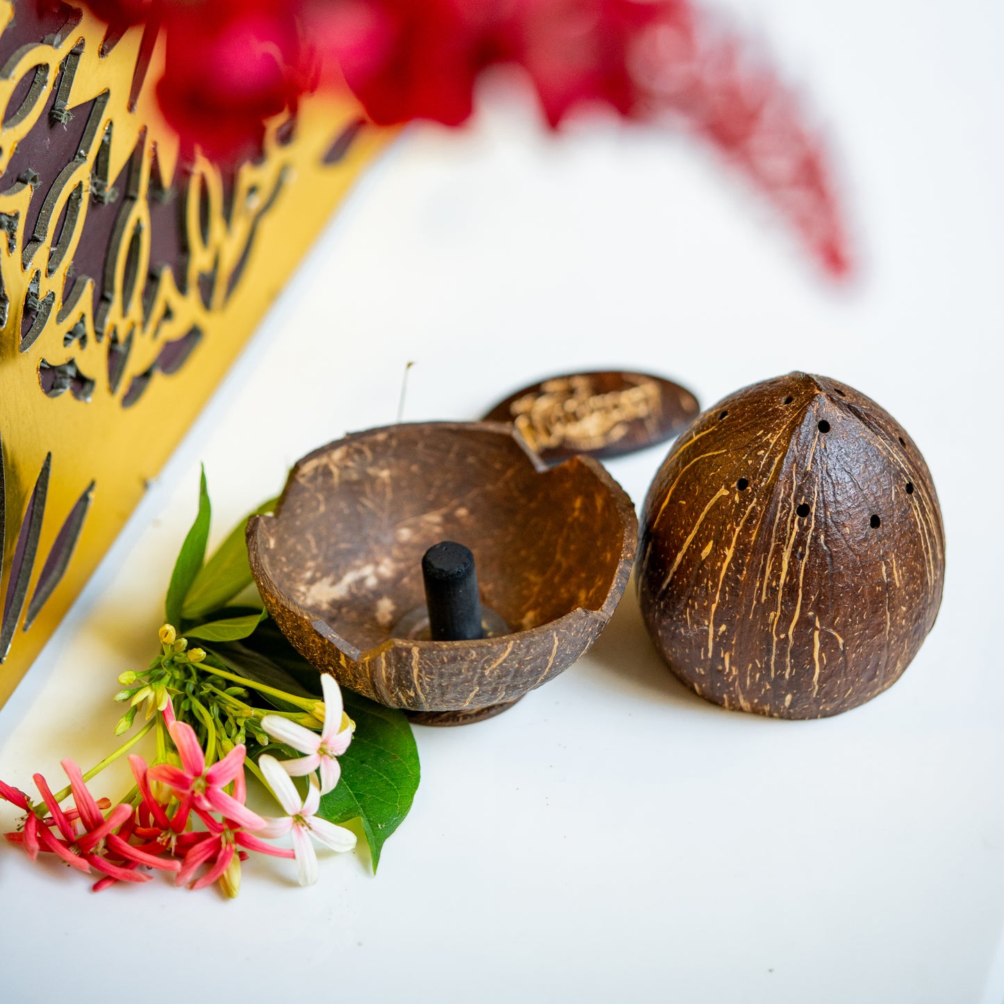 Natchu's Coconut Shell and Wood based Agarbatti Stand & Dhoop Stand Combo (Set of I each)