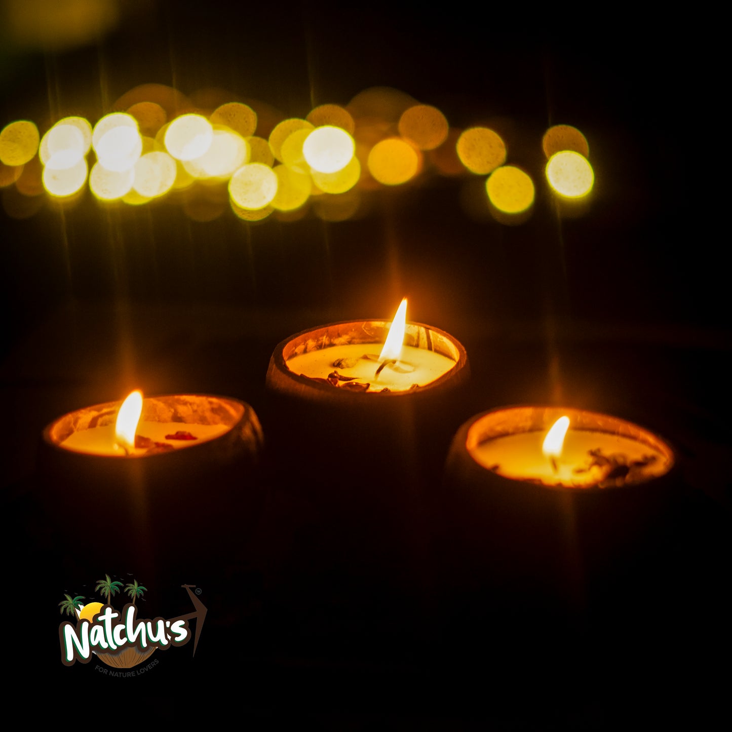 Natchu's Coconut Shell based Candles Mattee Round (150ml) - Rose, Spices & Coffee Beans Toppings (Set of each 1)