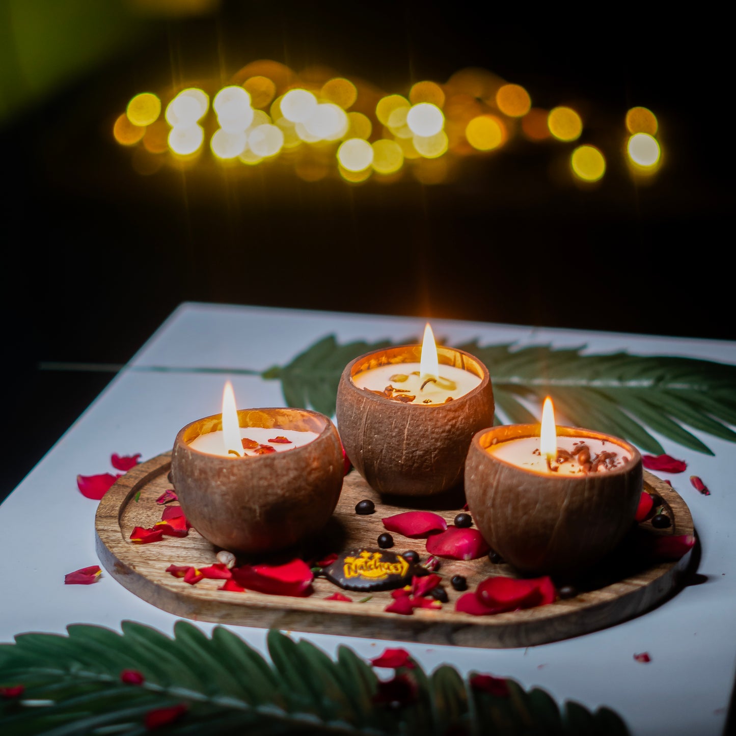 Natchu's Coconut Shell based Candles Mattee Round (150ml) - Rose, Spices & Coffee Beans Toppings (Set of each 1)