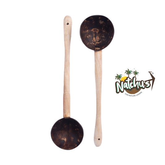 Natchu's Coconut Shell based wooden Handle Ladle (Set of 2)